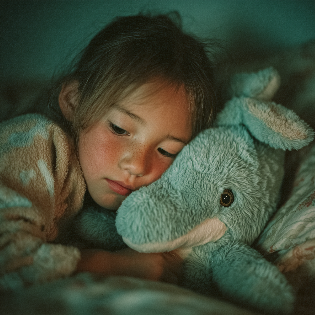 A sad little girl lying in bed | Source: Midjourney