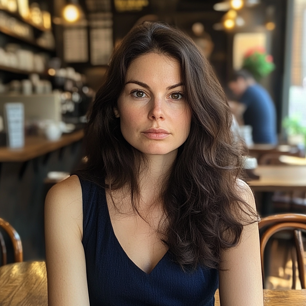 A woman sitting in a coffee shop | Source: Midjourney