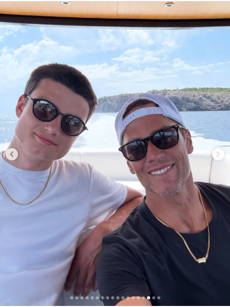 Former NFL quarterback Tom Brady poses for a selfie with his son while on vacation, from a posted dated June 29, 2025 | Source: Instagram/tombrady