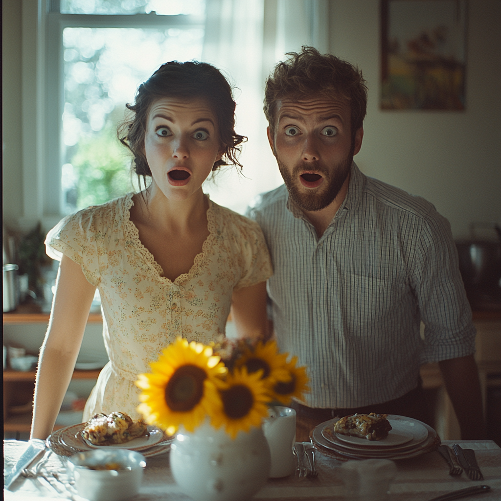 A couple reacting in shock | Source: Midjourney