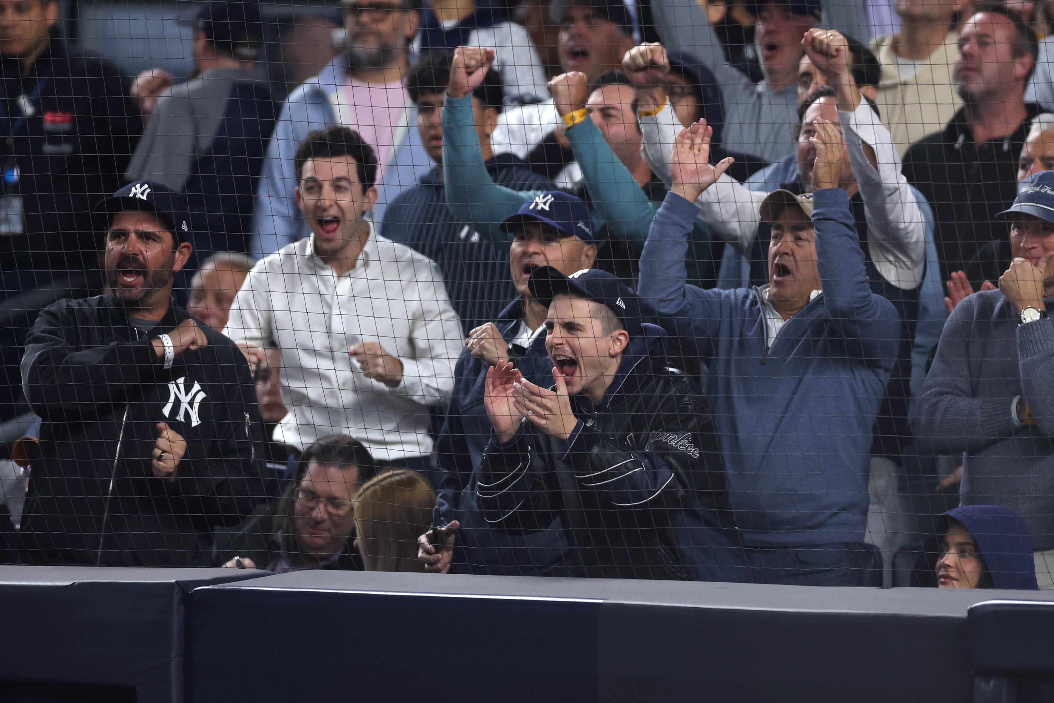 Timothée Chalamet cheers alongside Kylie Jenner during the fourth inning of game four of the American League Division Series between the New York Yankees and the Toronto Blue Jays at Yankee Stadium on October 8, 2025, in New York City. | Source: Getty Images