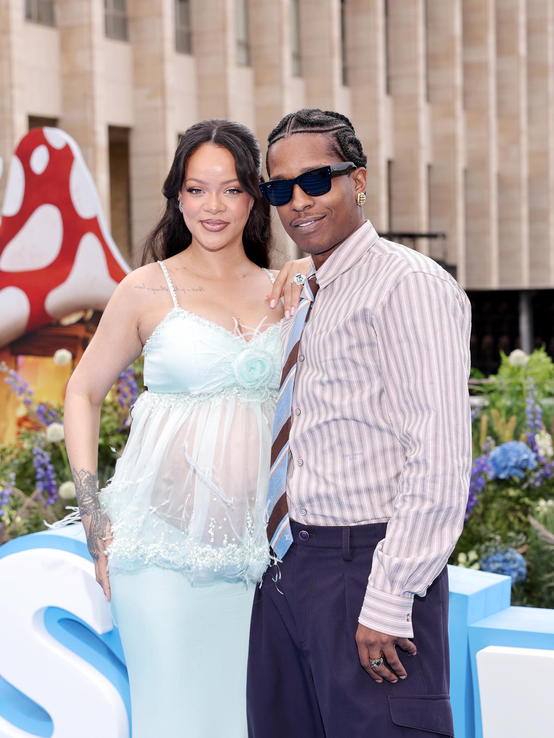 Rihanna and A$AP Rocky attend the "Smurfs" Global Premiere at Mont des Arts on June 28, 2025, in Brussels, Belgium. | Source: Getty Images
