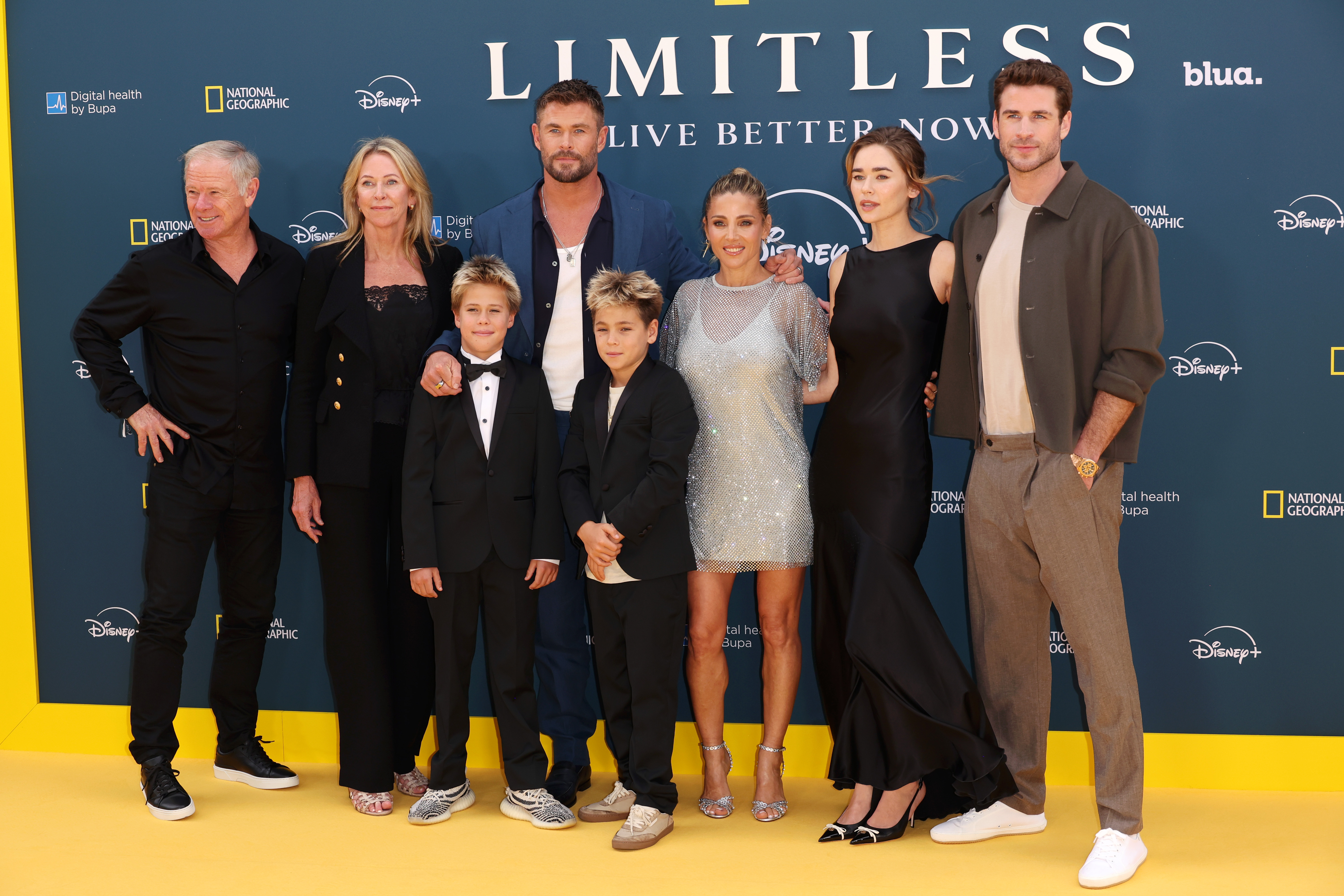 Craig Hemsworth, Leonie Hemsworth, Tristan Hemsworth, Chris Hemsworth, Sasha Hemsworth, Elsa Pataky, Gabriella Brooks and Liam Hemsworth attend the "Limitless: Live Better Now" UK Premiere at Odeon Luxe Leicester Square on July 17, 2025, in London, England. | Source: Getty Images