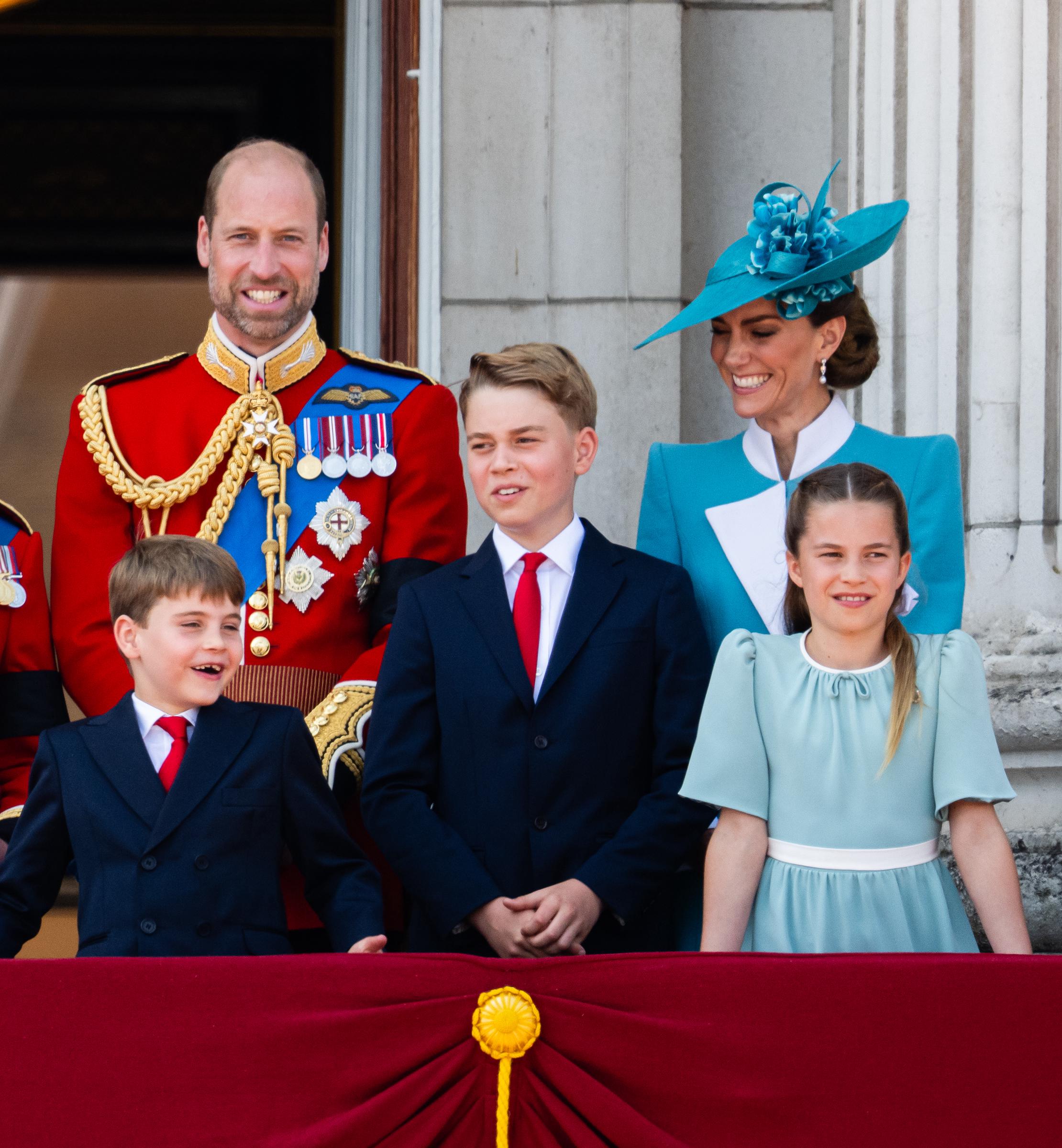 Prince Louis of Wales, Prince William, Prince of Wales, Prince George of Wales, Catherine, Princess of Wales and Princess Charlotte of Wales during Trooping The Colour 2025 on June 14 in London, England. | Source: Getty Images