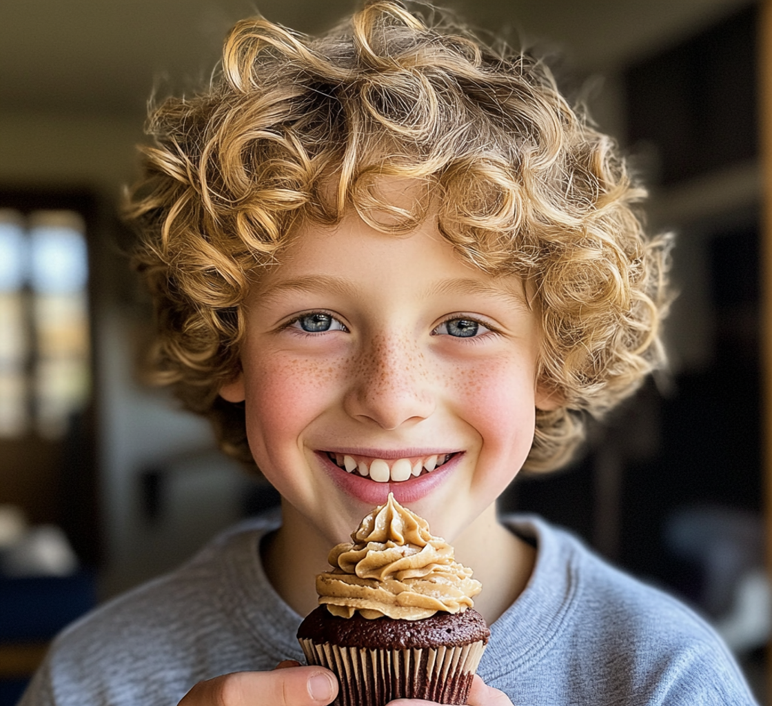 Um menino segurando um cupcake | Fonte: Midjourney