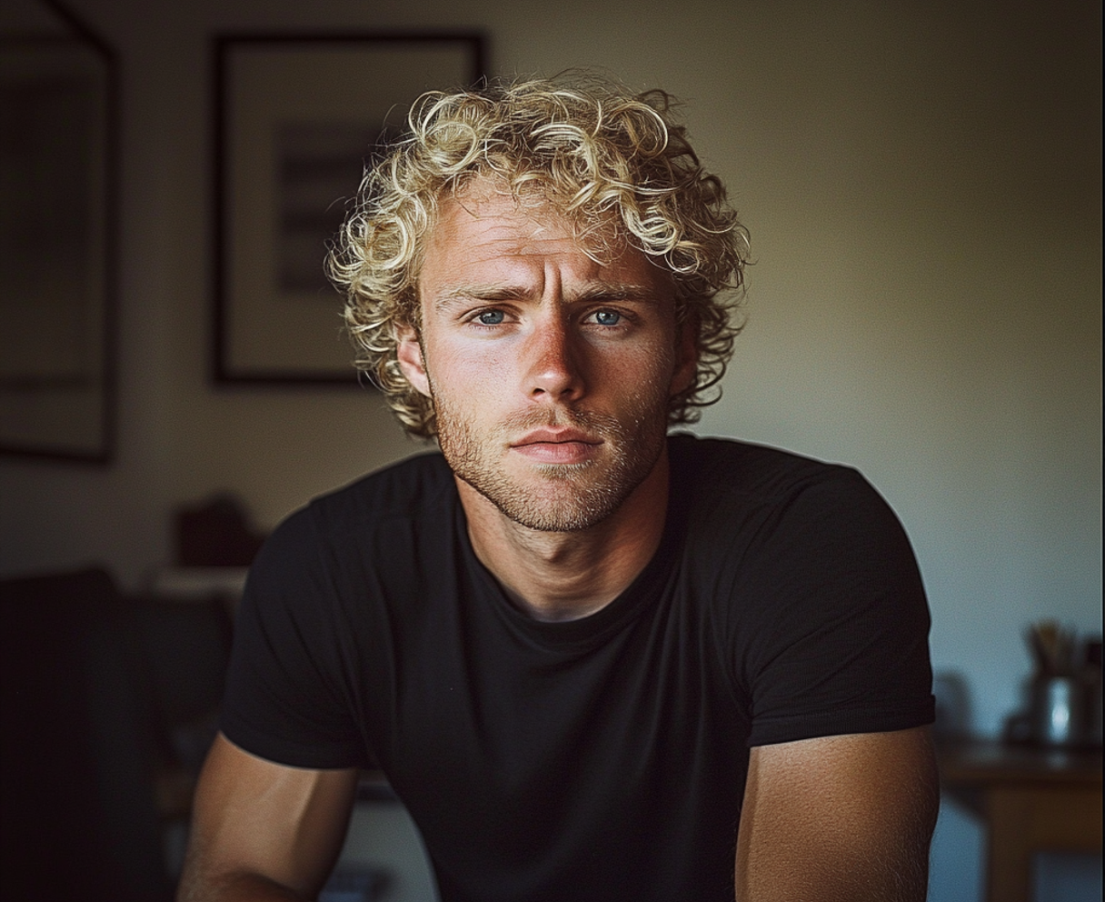 A frowning man wearing a black tshirt | Source: Midjourney