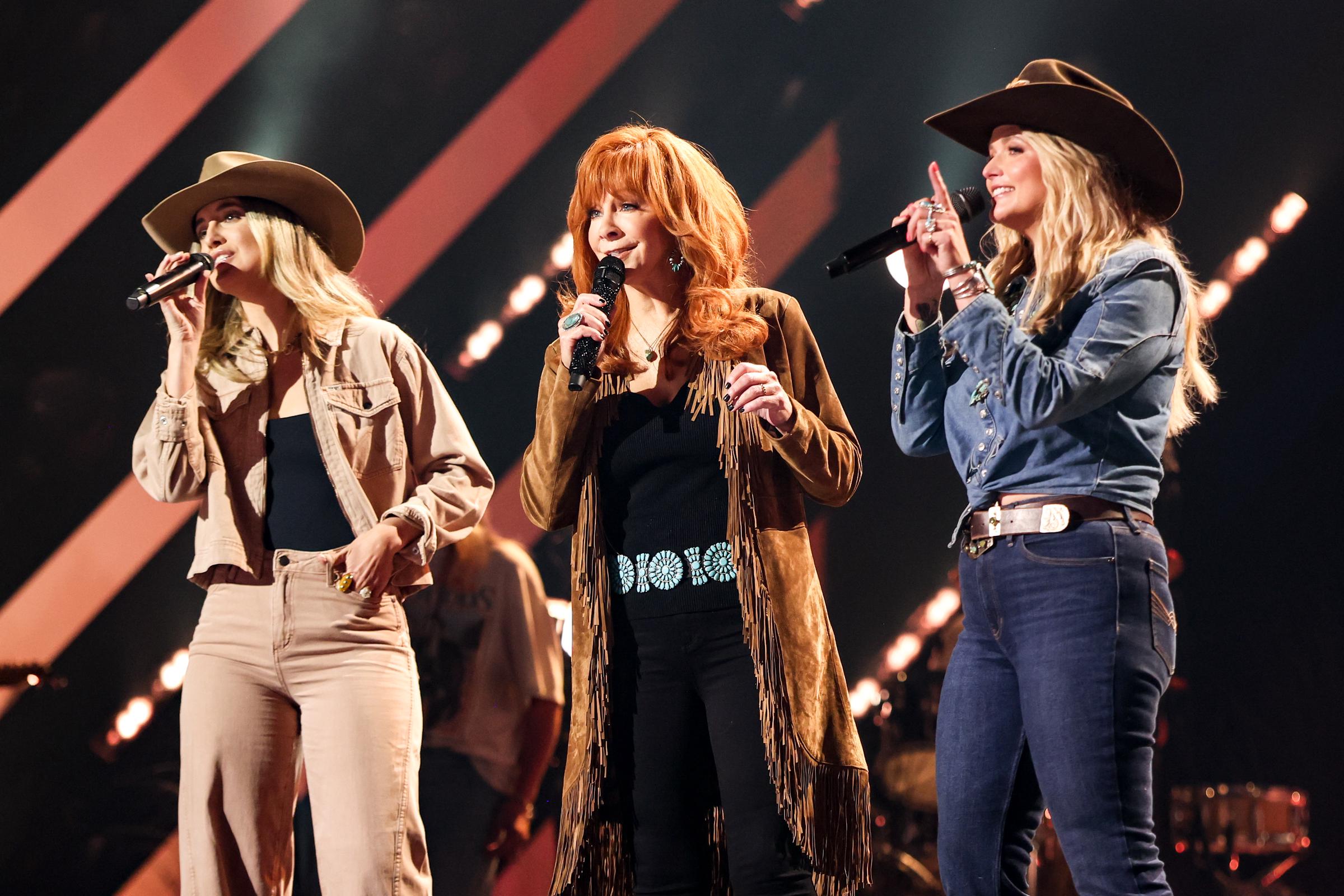Lainey Wilson, Reba McEntire, Miranda Lambert, at rehearsals for the 60th Academy of Country Music Awards week held at the Ford Center at The Star on May 7, 2025, in Frisco, Texas. | Source: Getty Images