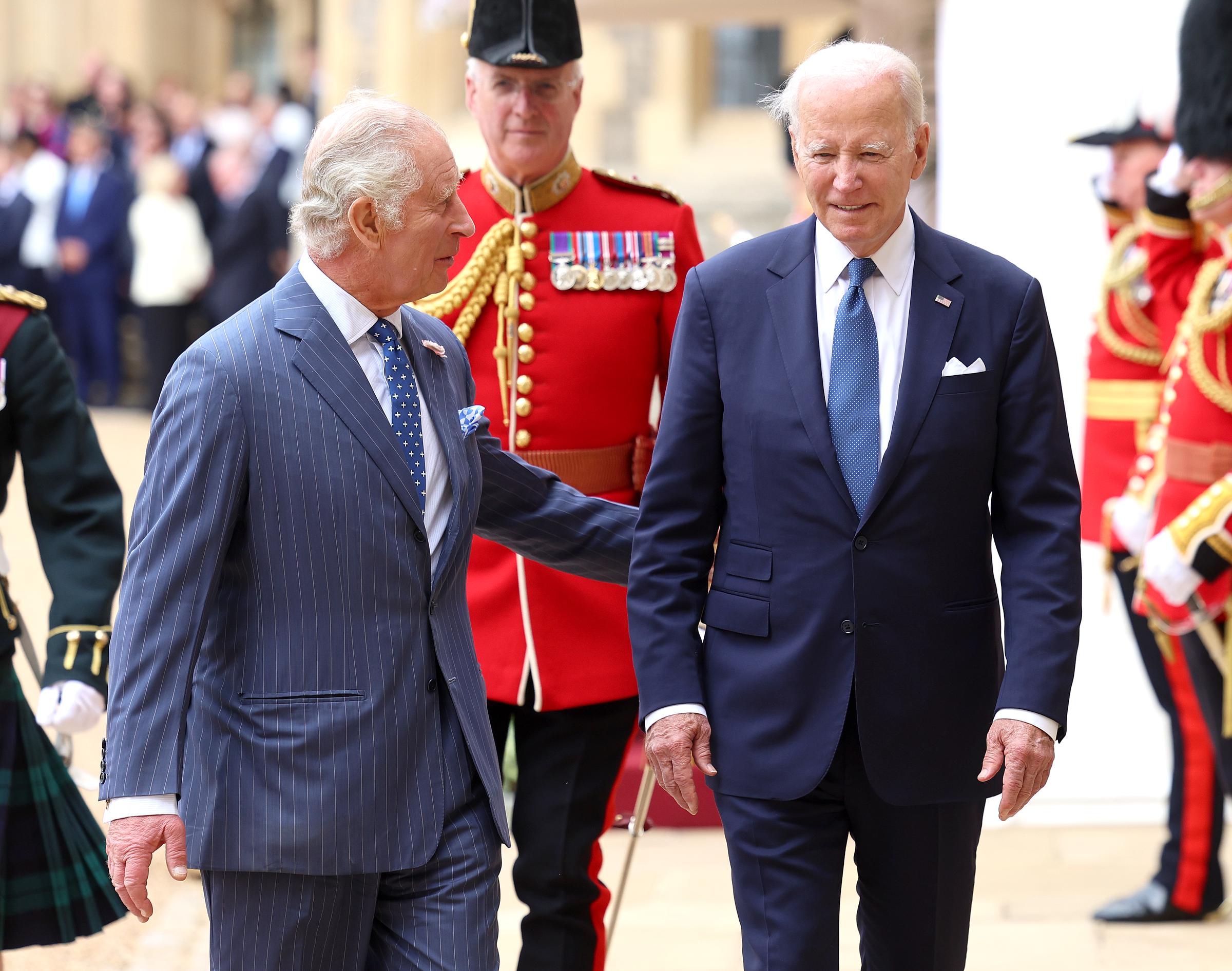 King Charles III greets The President of the United States, Joe Biden in the Quadrangle at Windsor Castle as part of a ceremonial welcome on July 10, 2023, in Windsor, England. | Source: Getty Images