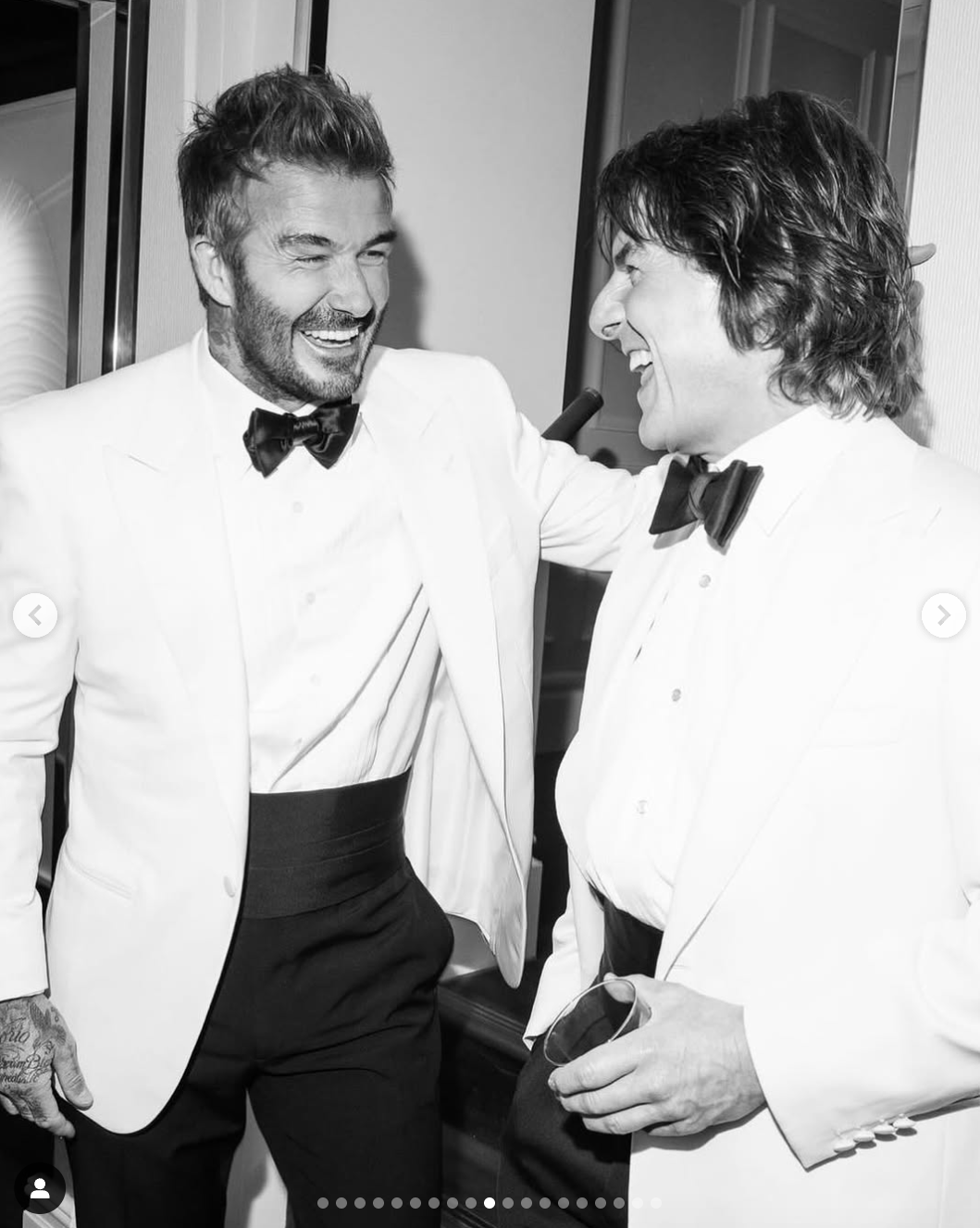 David Beckham and Tom Cruise at the football legend's 50th birthday party celebration posted May 6, 2025 | Source: Instagram/victoriabeckham