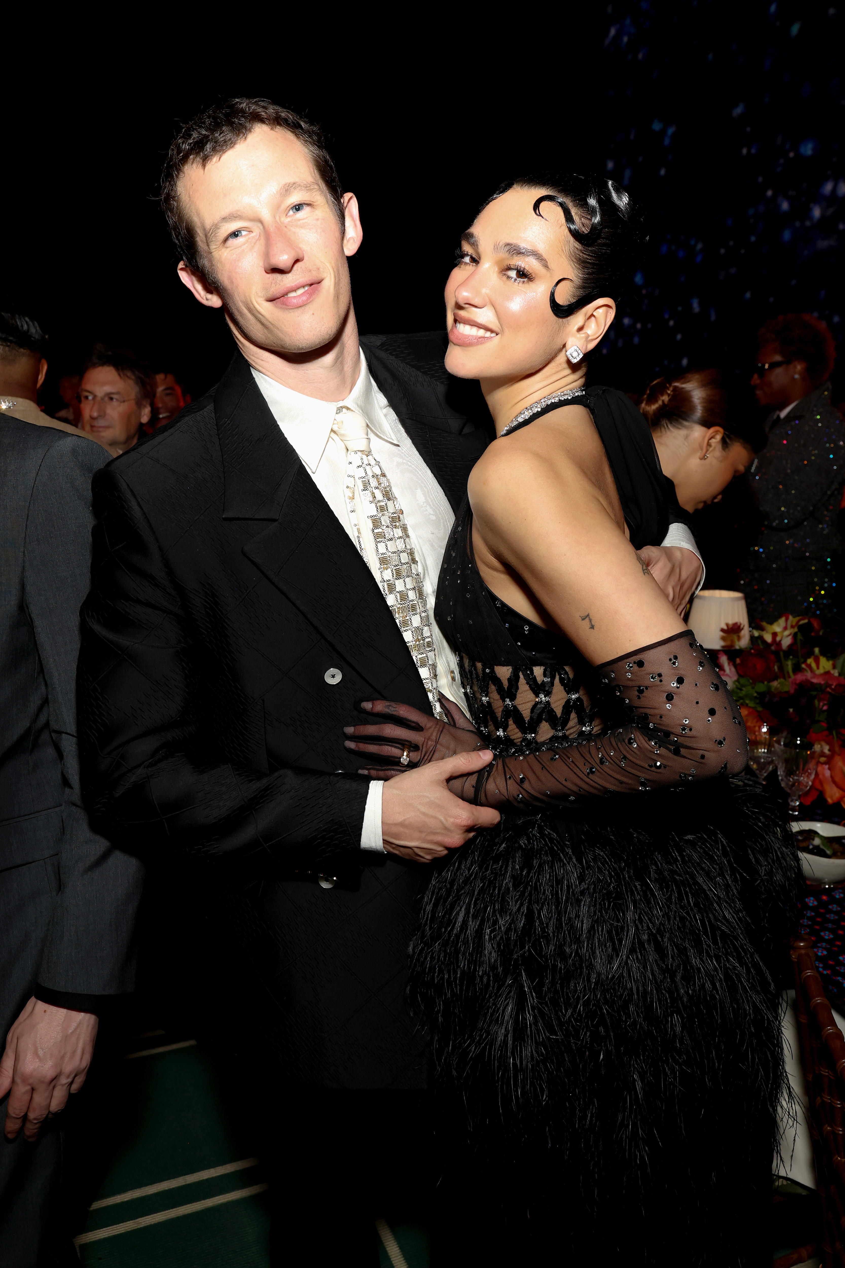 Dua Lipa and Callum Turner attend the 2025 Met Gala Celebrating "Superfine: Tailoring Black Style" at Metropolitan Museum of Art on May 5, 2025, in New York City. | Source: Getty Images