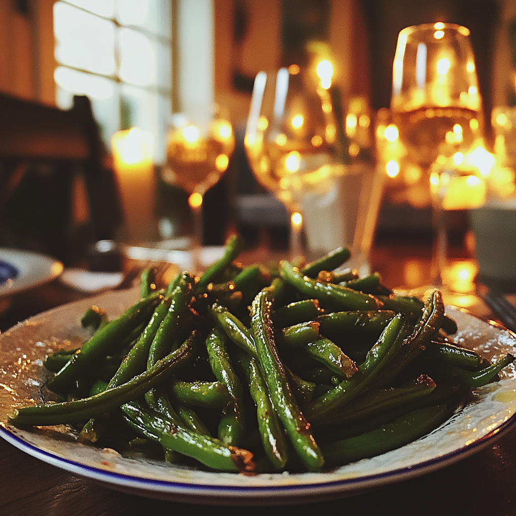 A plate of green beans | Source: Midjourney