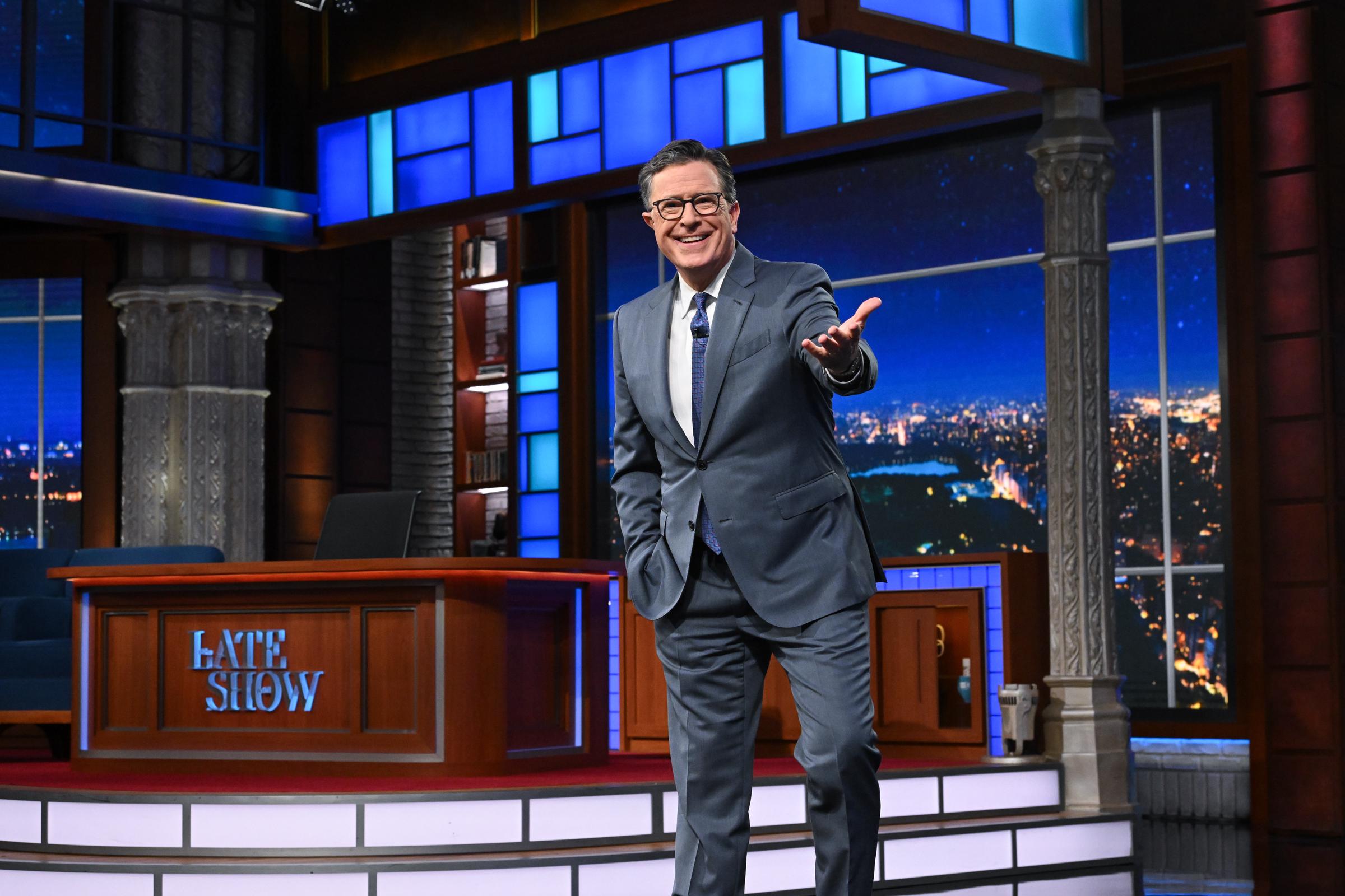 Stephen Colbert on the set of "The Late Show with Stephen Colbert" during Thursday's July 17, 2025 show | Source: Getty Images