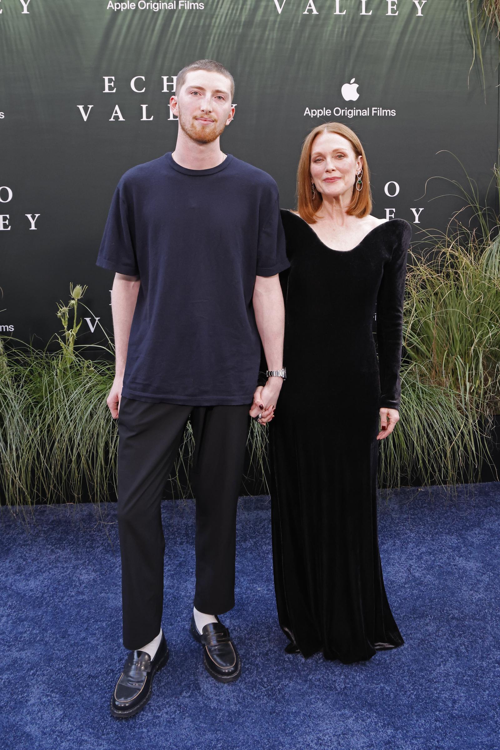 Caleb Freundlich and Julianne Moore attend the "Echo Valley" New York premiere at AMC Lincoln Square 13 on June 4, 2025, in New York City. | Source: Getty Images