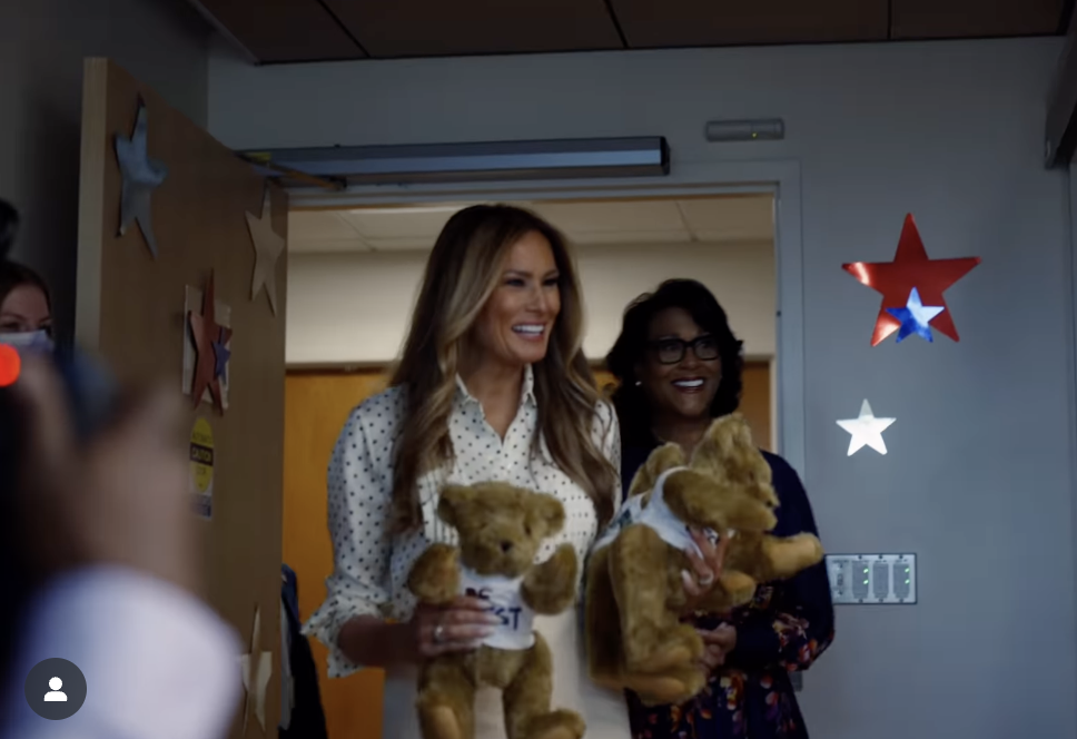 Melania Trump carries teddy bears as she visits pediatric patients at the National Children's Hospital in Washington D.C. on July 3, 2025 | Source: Instagram/flotus