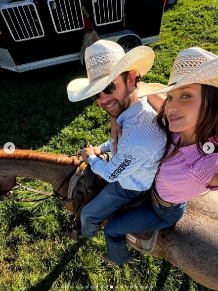 Adan Banuelos and Bella Hadid from a post dated October 29, 2025. | Source: Instagram/ab_performancehorses