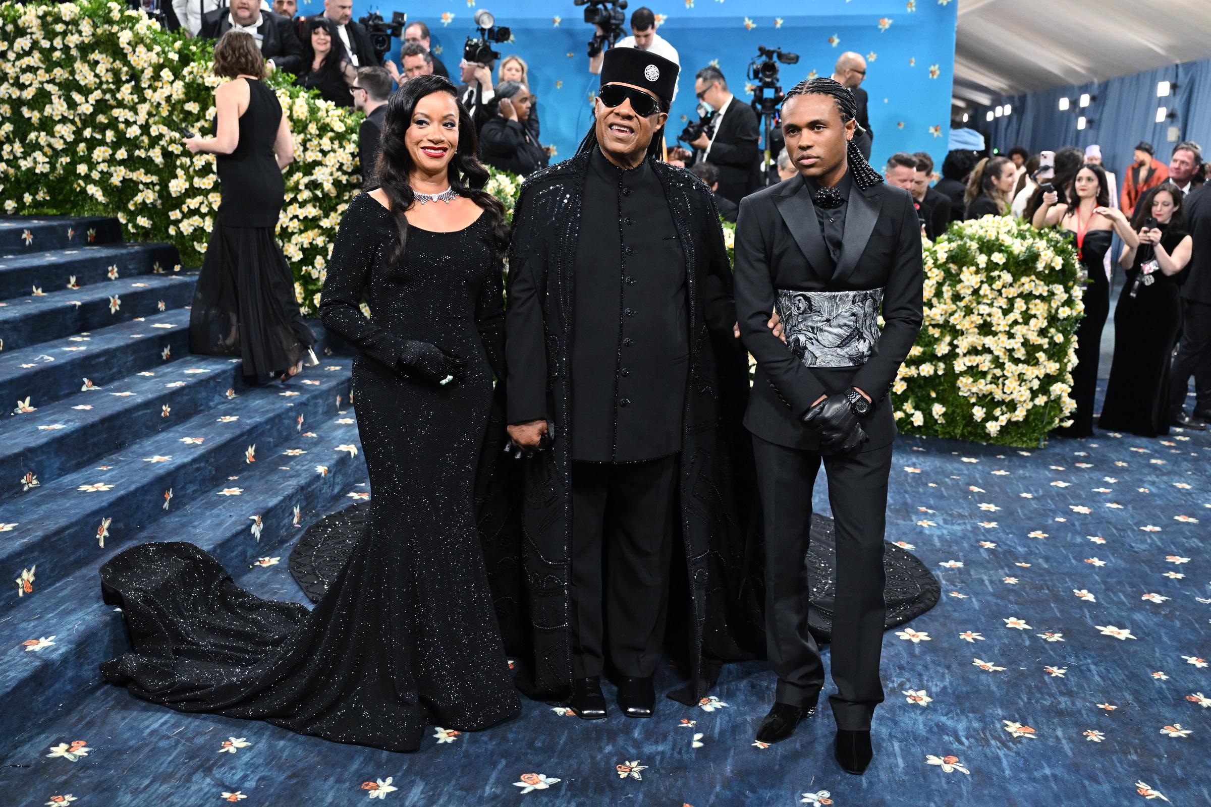 Stevie Wonder with his wife, Tomeeka, and son, Kailand, at the 2025 Met Gala Celebrating "Superfine: Tailoring Black Style" at Metropolitan Museum of Art on May 5, 2025, in New York City. | Source: Getty Images