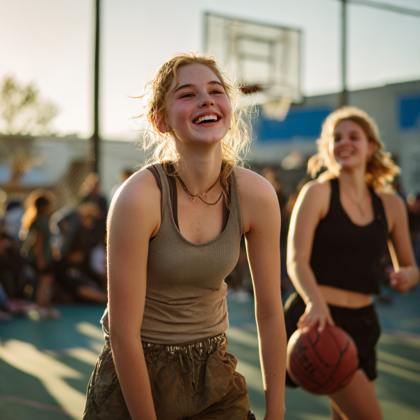 A teenage girl at a basketball game | Source: Midjourney