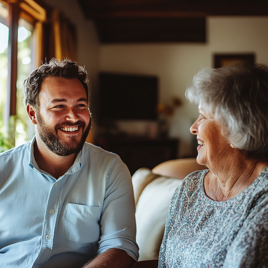 A man talking to an older woman | Source: Midjourney