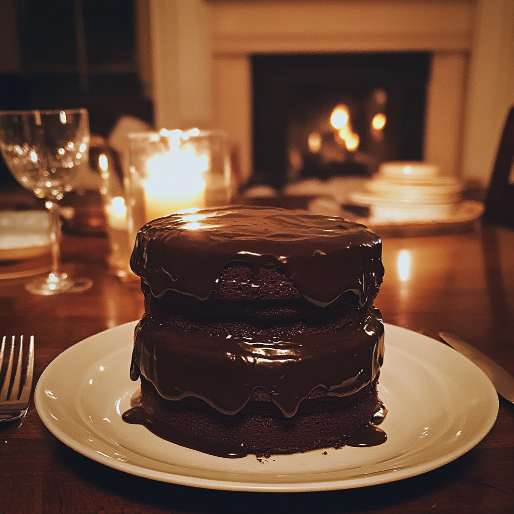 A chocolate cake on a dining table | Source: Midjourney