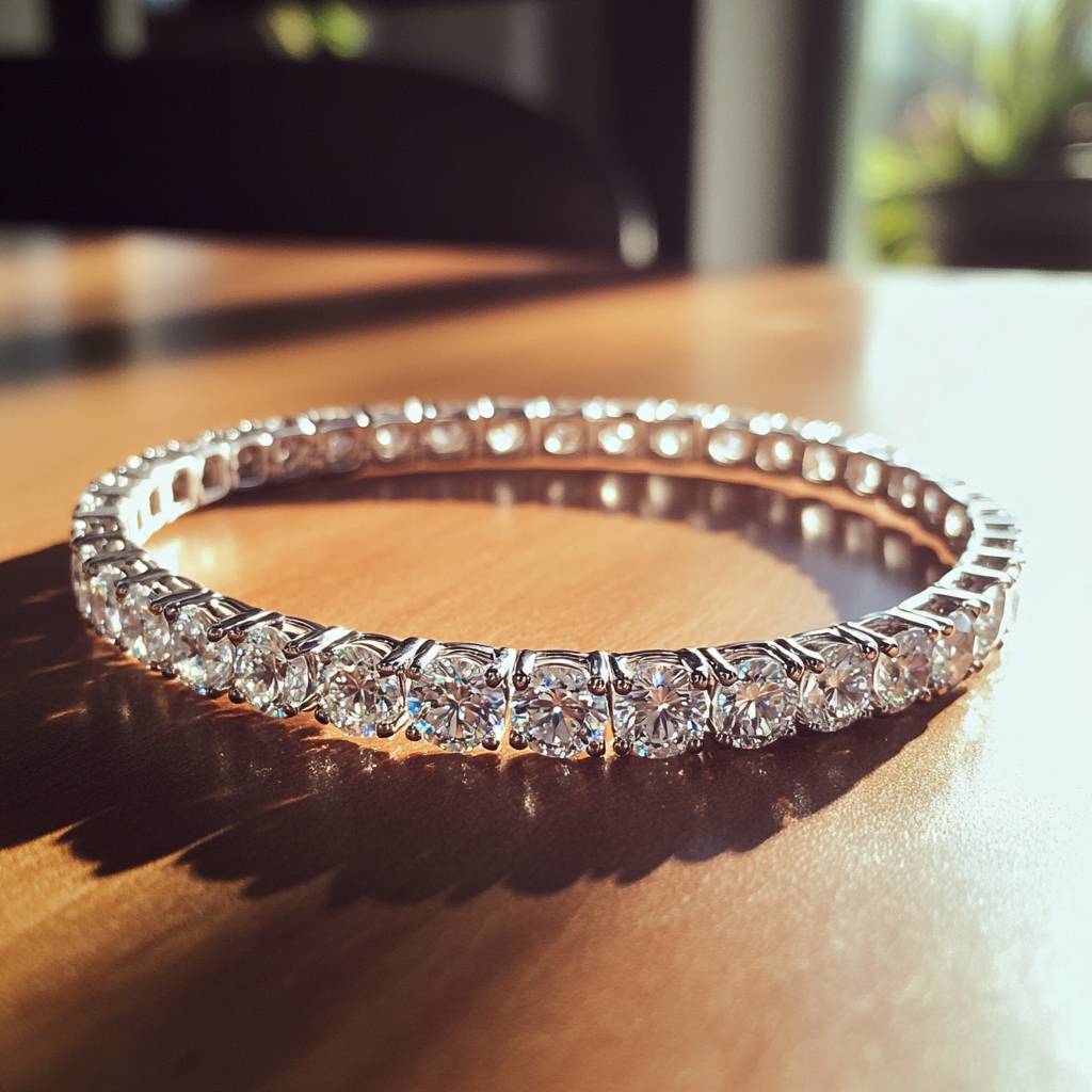 A diamond bracelet on a table | Source: Midjourney