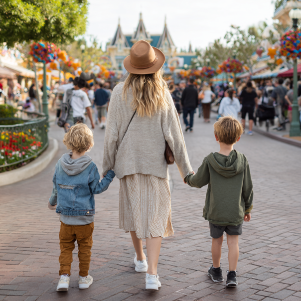 Woman holds the hands of twin boys | Source: Midjourney
