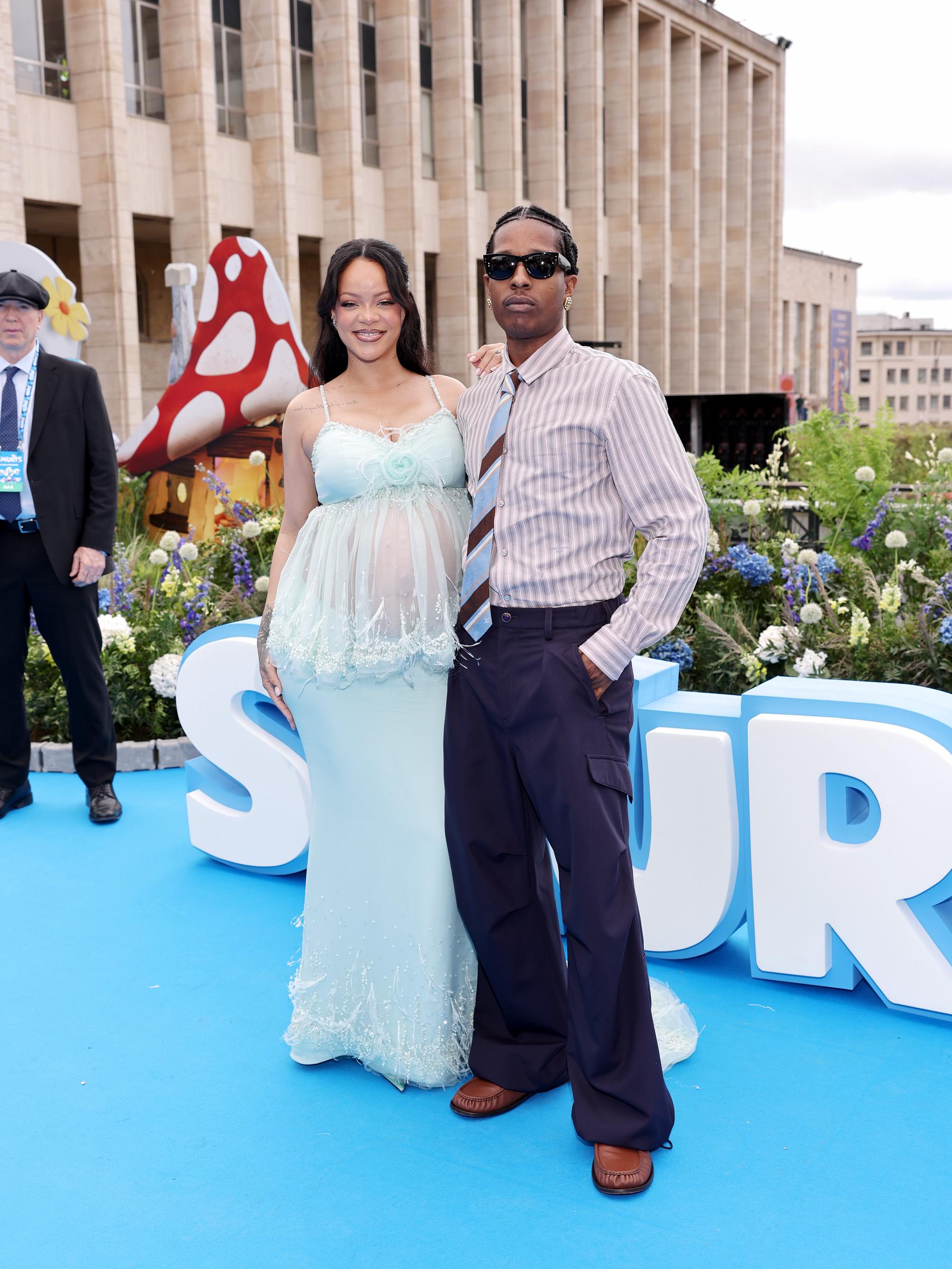 Rihanna and A$AP Rocky attend the "Smurfs" Global Premiere at Mont des Arts on June 28, 2025, in Brussels, Belgium. | Source: Getty Images