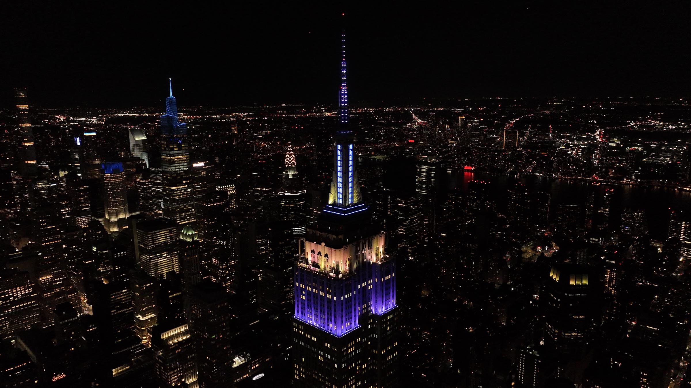 The Empire State Building in New York City lit up in purple and sparkled in silver n tribute to Queen Elizabeth II who died on Thursday at the age of 96, ending the longest reign of any British monarch, in New York, United States, on September 8, 2022. | Source: Getty Images