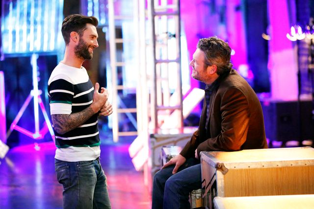 Adam Levine and Blake Shelton on Episode 806 of "The Voice," which aired on March 10, 2015 | Source: Getty Images