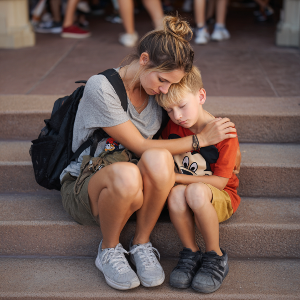 A woman hugging a boy | Source: Midjourney