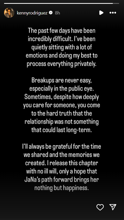 Kenny Rodriguez's Instagram Story, posted on July 29, 2025. | Source: Getty Images