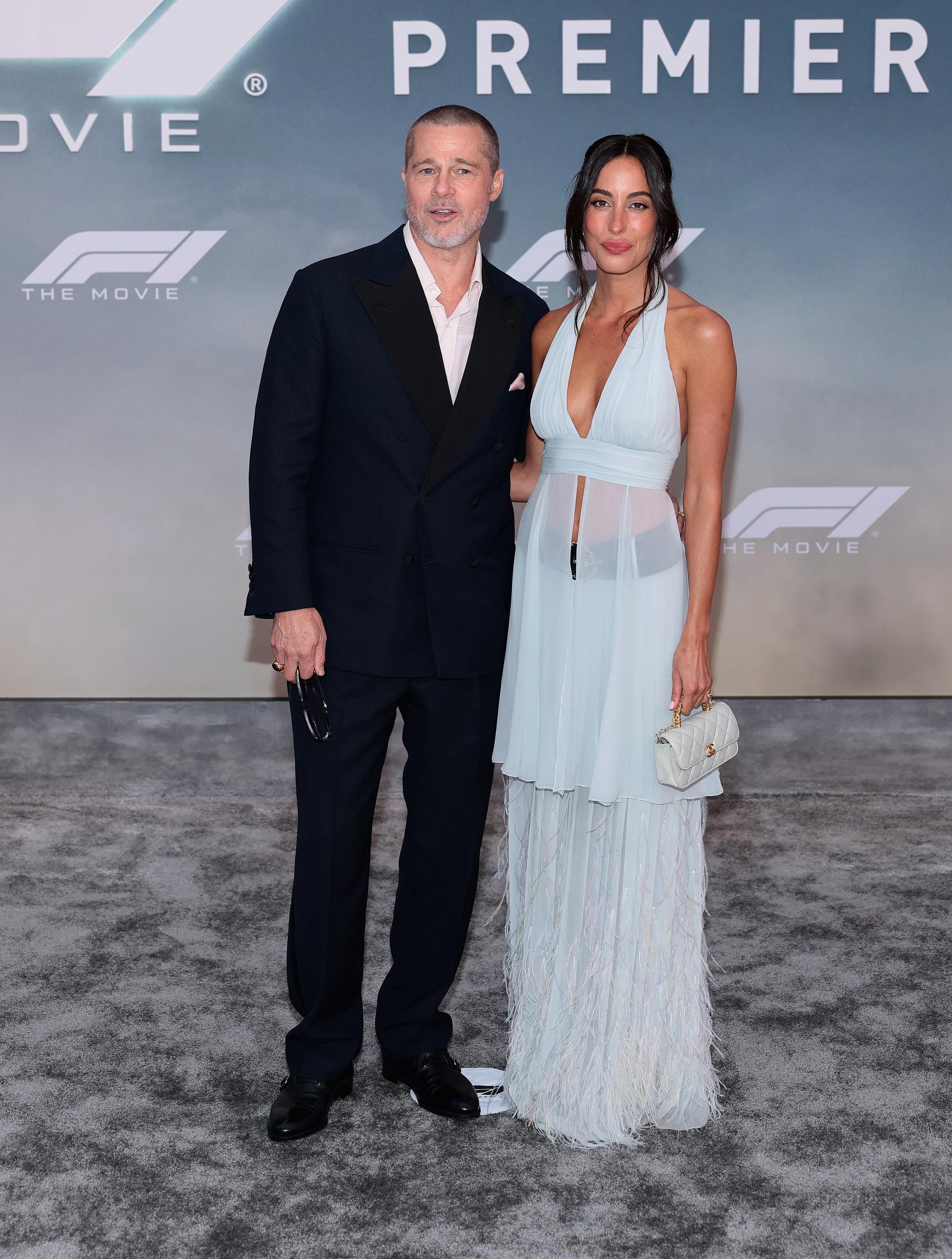 Brad Pitt and Ines de Ramon attend the Apple Original Films & Warner Bros. Pictures "F1" World Premiere in Times Square on June 16, 2025, in New York City. | Source: Getty Images