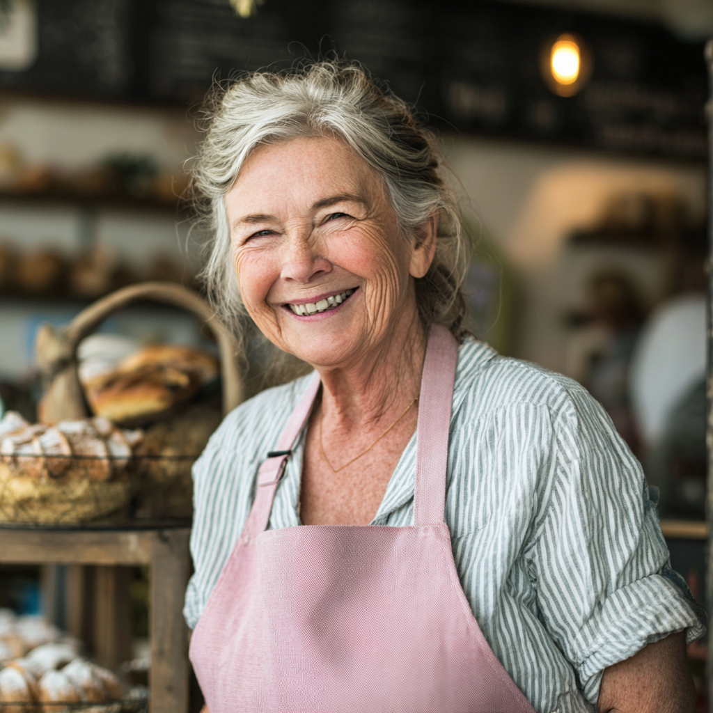 A smiling grandma in a bakery | Source: Midjourney