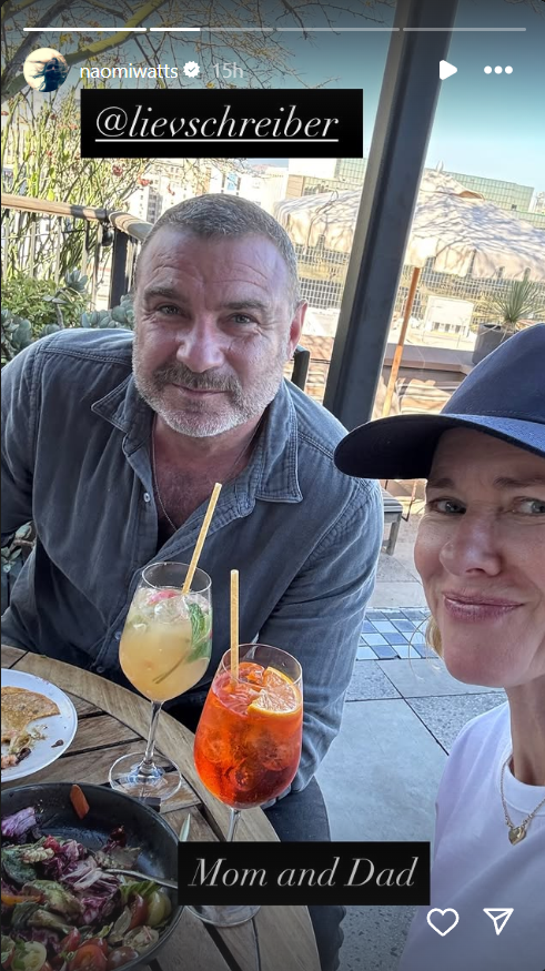 Liev Schreiber and Naomi Watts enjoy lunch in a photo posted on August 19, 2025. | Source: Instagram/naomiwatts
