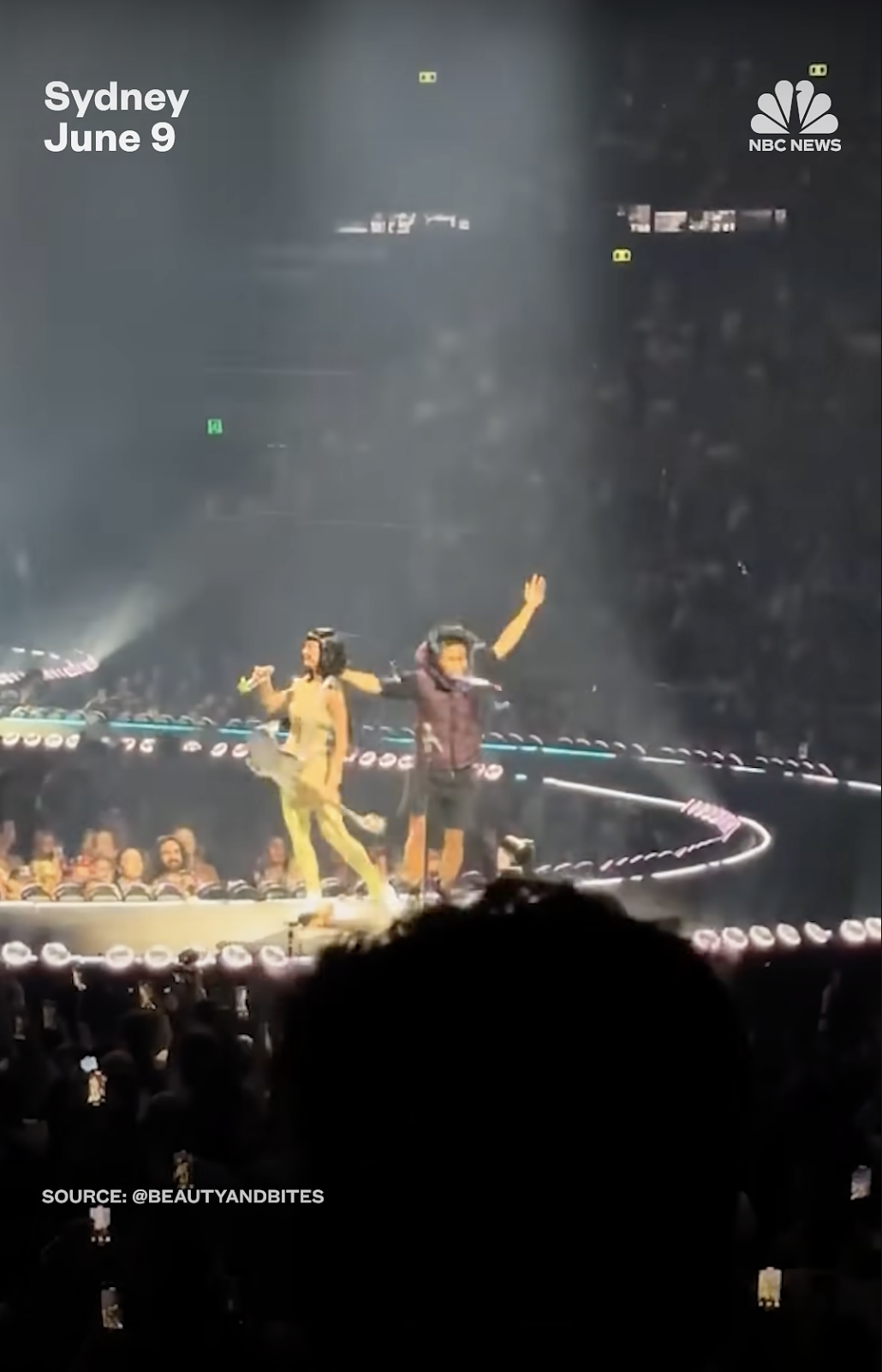 A fan storms the stage at Katy Perry's concert in Sydney, Australia, on June 9, 2025 | Source: YouTube/NBC News