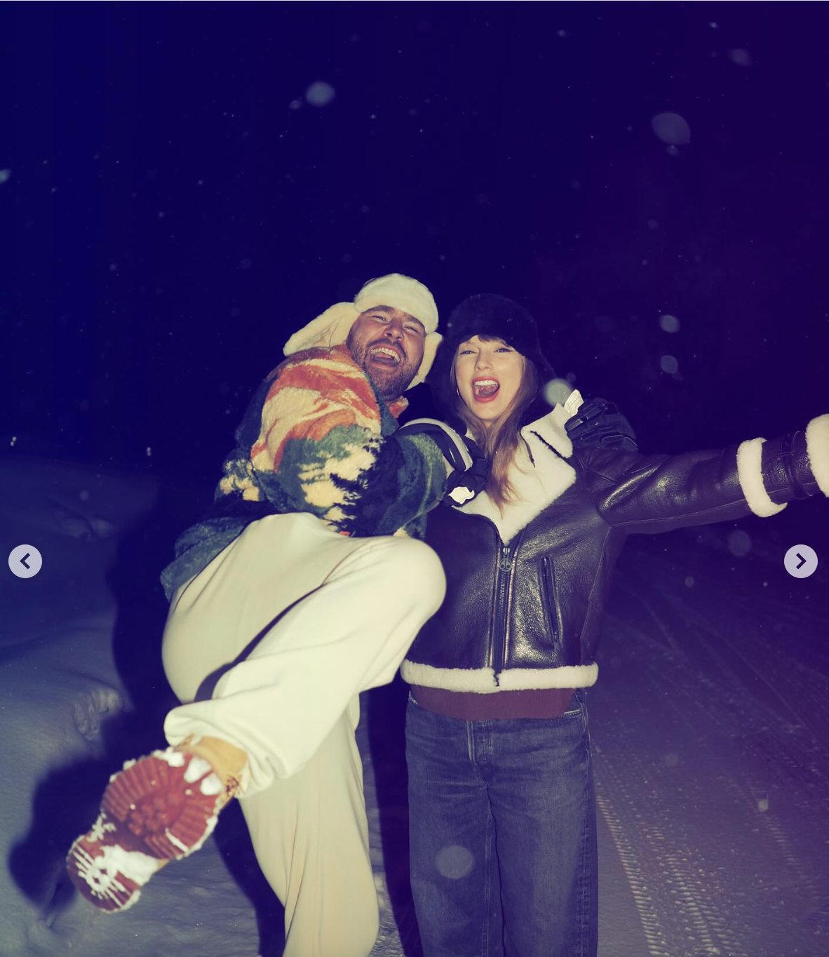 Travis Kelce and Taylor swift enjoy the snow, posted by the NFL athlete on July 25, 2025. | Source: Instagram/killatrav