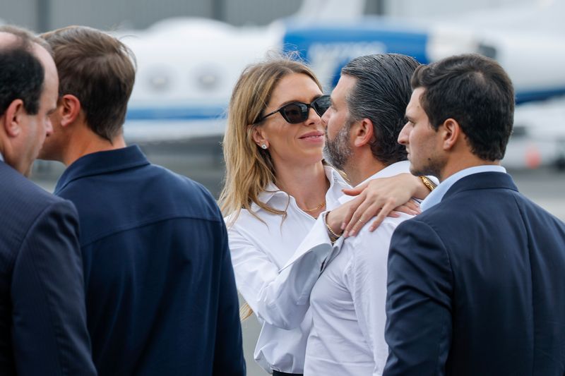 Bettina Anderson and Donald Trump Jr. on July 13, 2025 in Teterboro, New Jersey. | Source: Getty Images