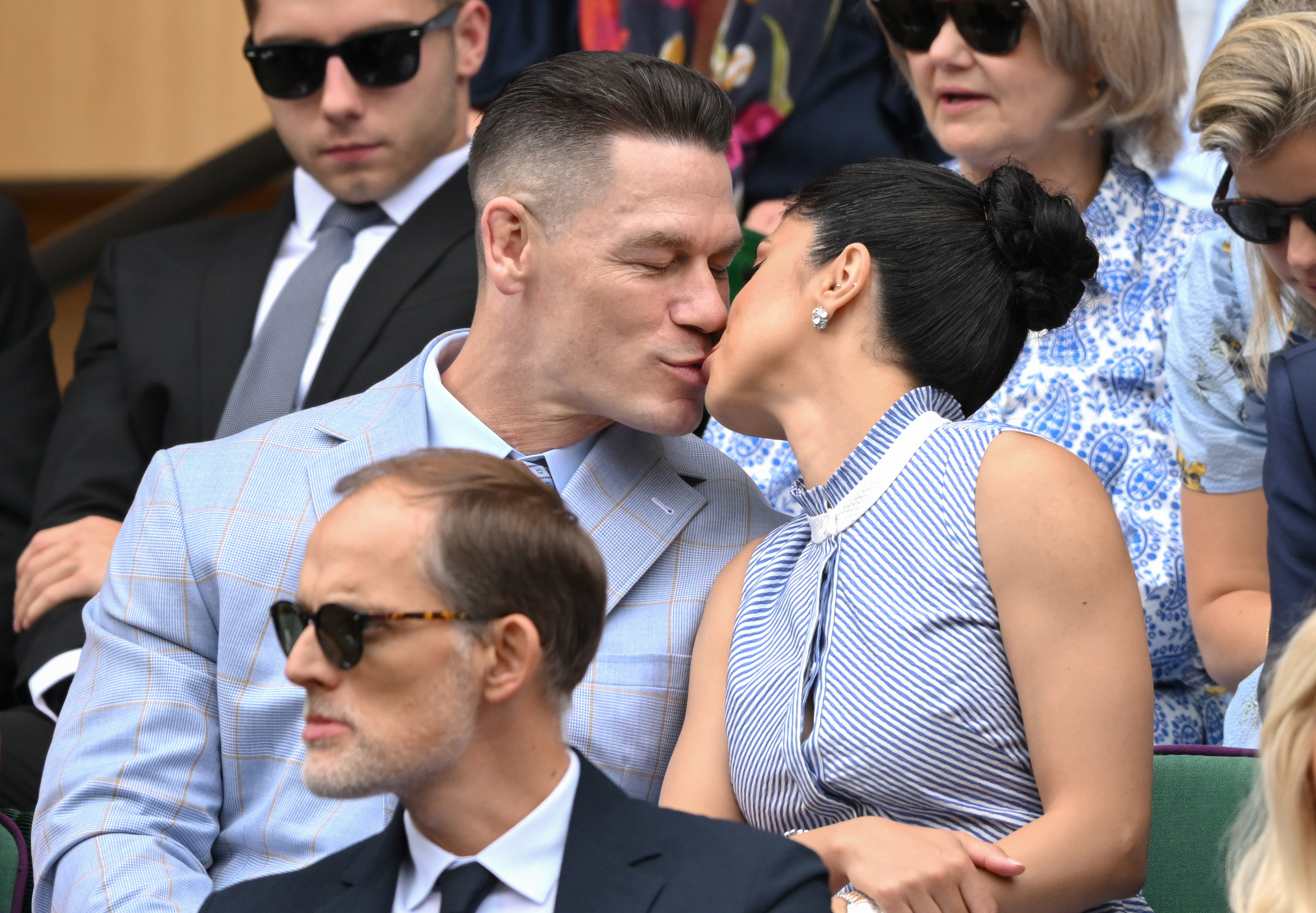John Cena and Shay Shariatzadeh attend Day Three of the Wimbledon Tennis Championships at the All England Lawn Tennis and Croquet Club on July 2, 2025, in London, England. | Source: Getty Images
