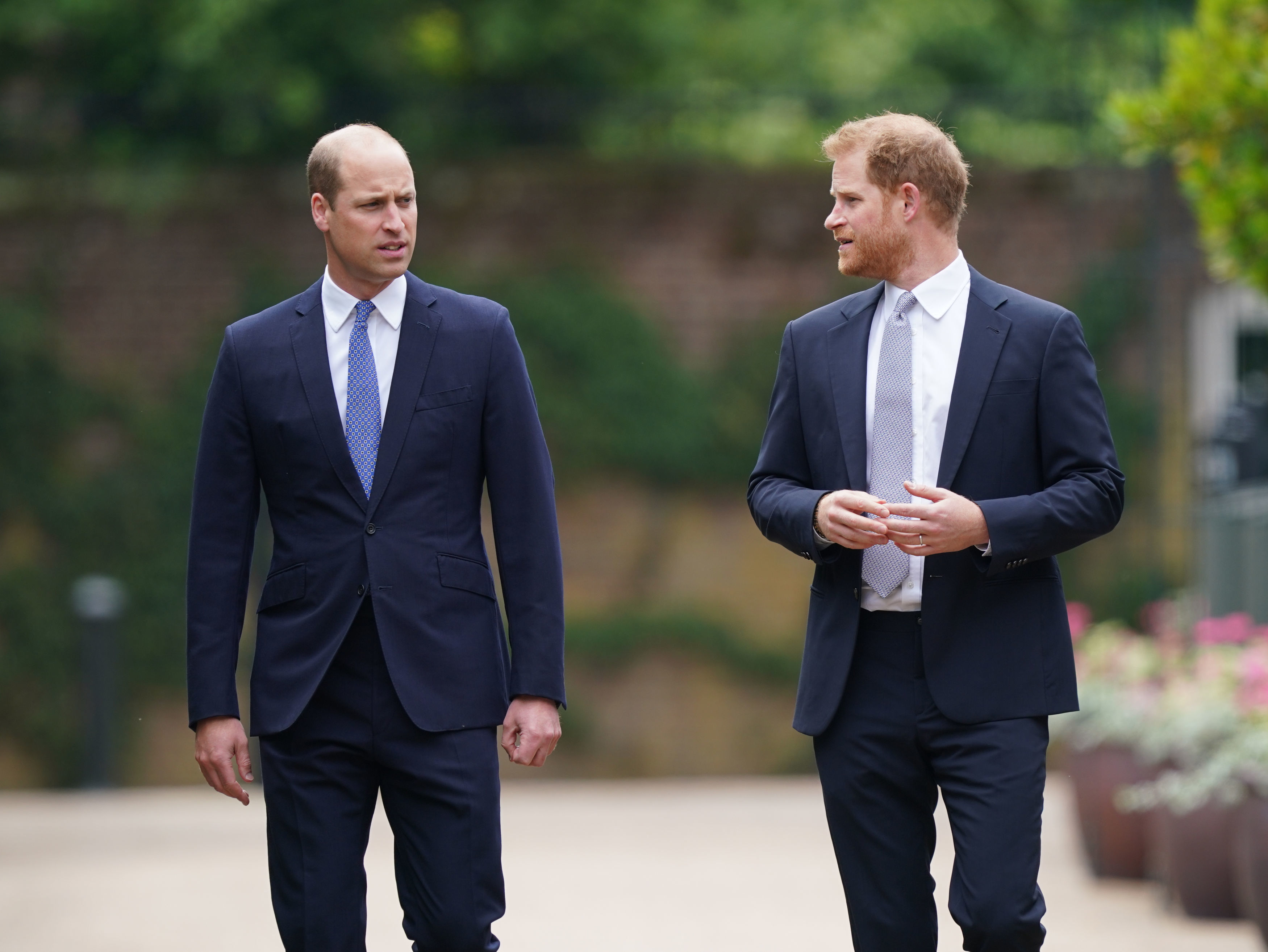 Prince William and Prince Harry arrive for the unveiling of a statue they commissioned of their mother Diana, Princess of Wales, in the Sunken Garden at Kensington Palace, on what would have been her 60th birthday on July 1, 2021 in London, England | Source: Getty Images