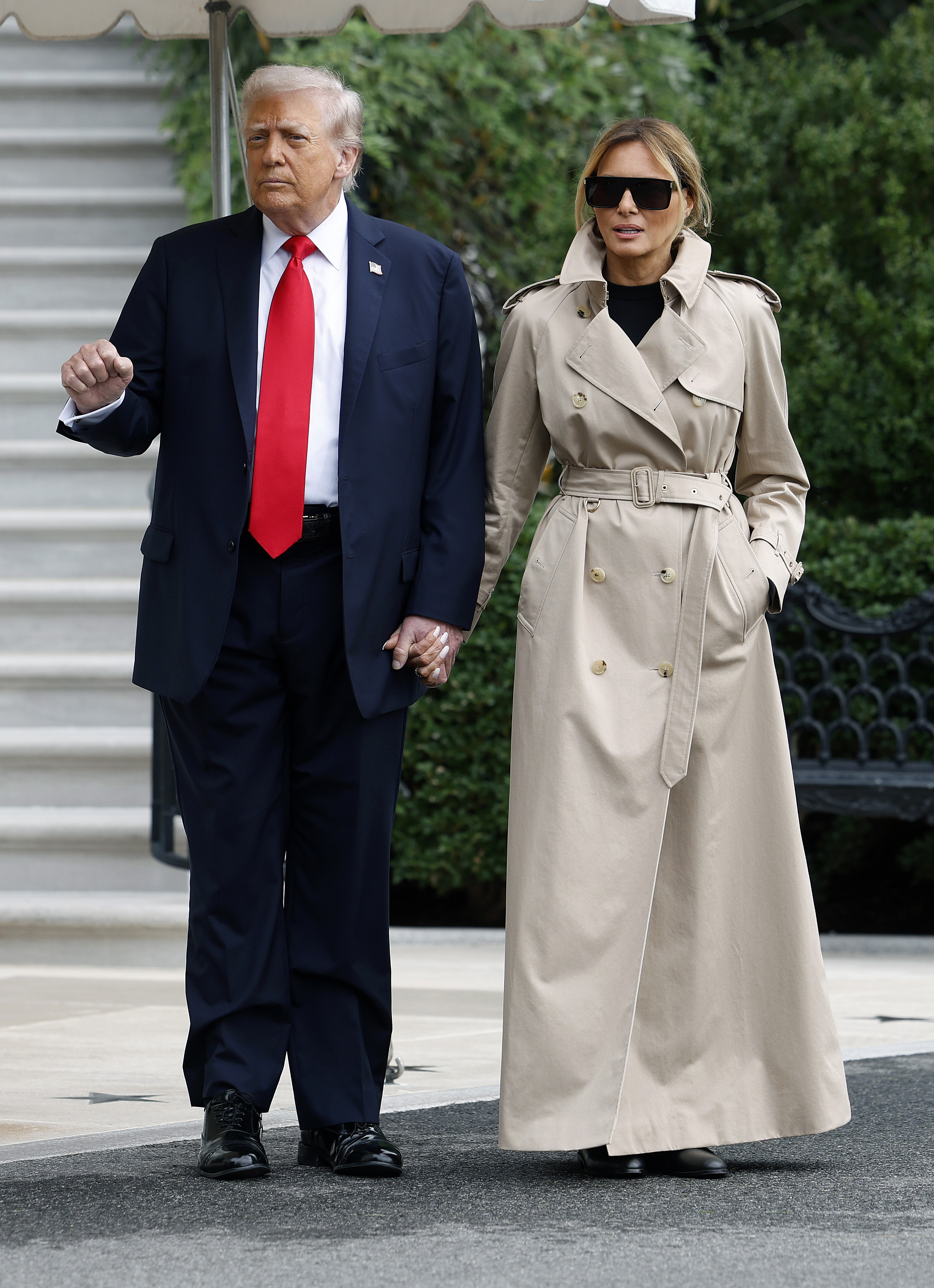 U.S. President Donald Trump and first lady Melania Trump depart the White House en route to London on September 16, 2025 in Washington, DC. | Source: Getty Images