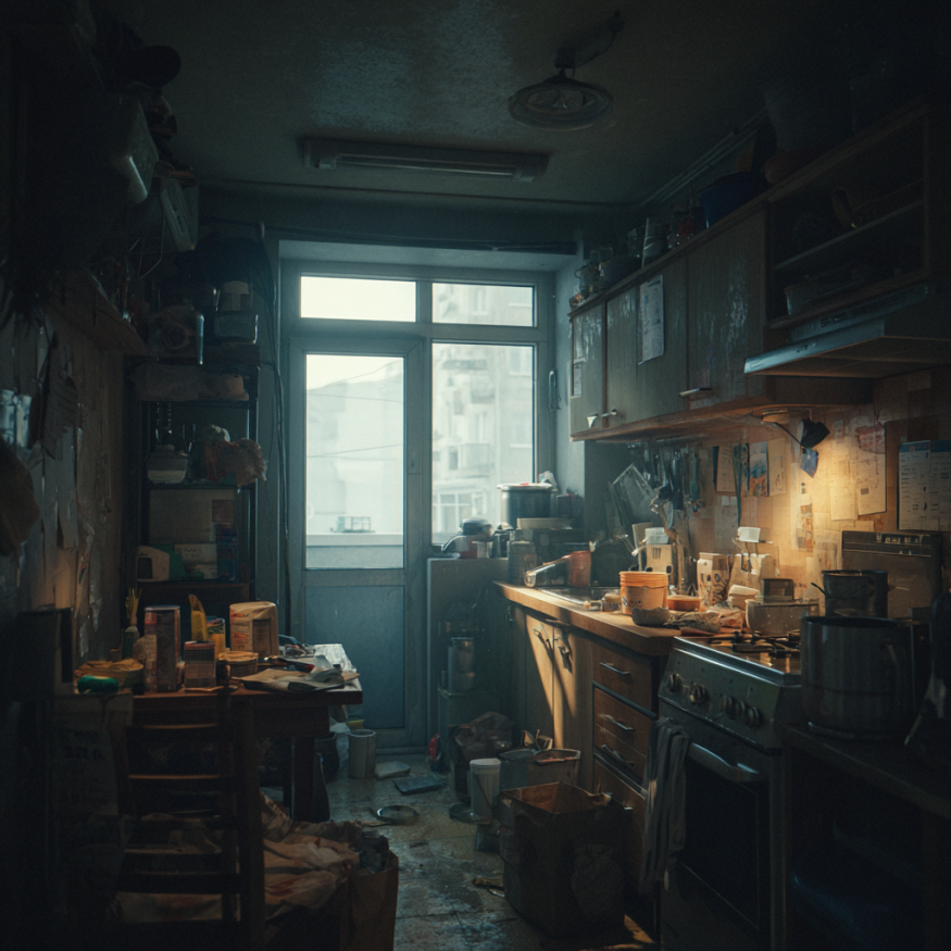 A cluttered apartment interior | Source: Midjourney