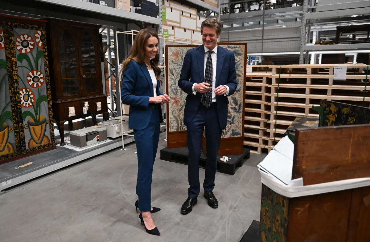 Britain's Catherine, Princess of Wales talks with V&A Director Tristram Hunt as he shows her round the V&A East Storehouse, a brand-new cultural destination in east London, on June 10, 2025 | Source: Getty Images