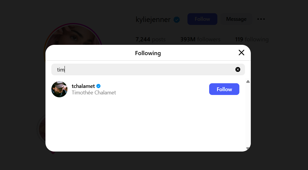 Kylie Jenner is now following Timothée Chalamet. | Source: Instagram/kyliejenner