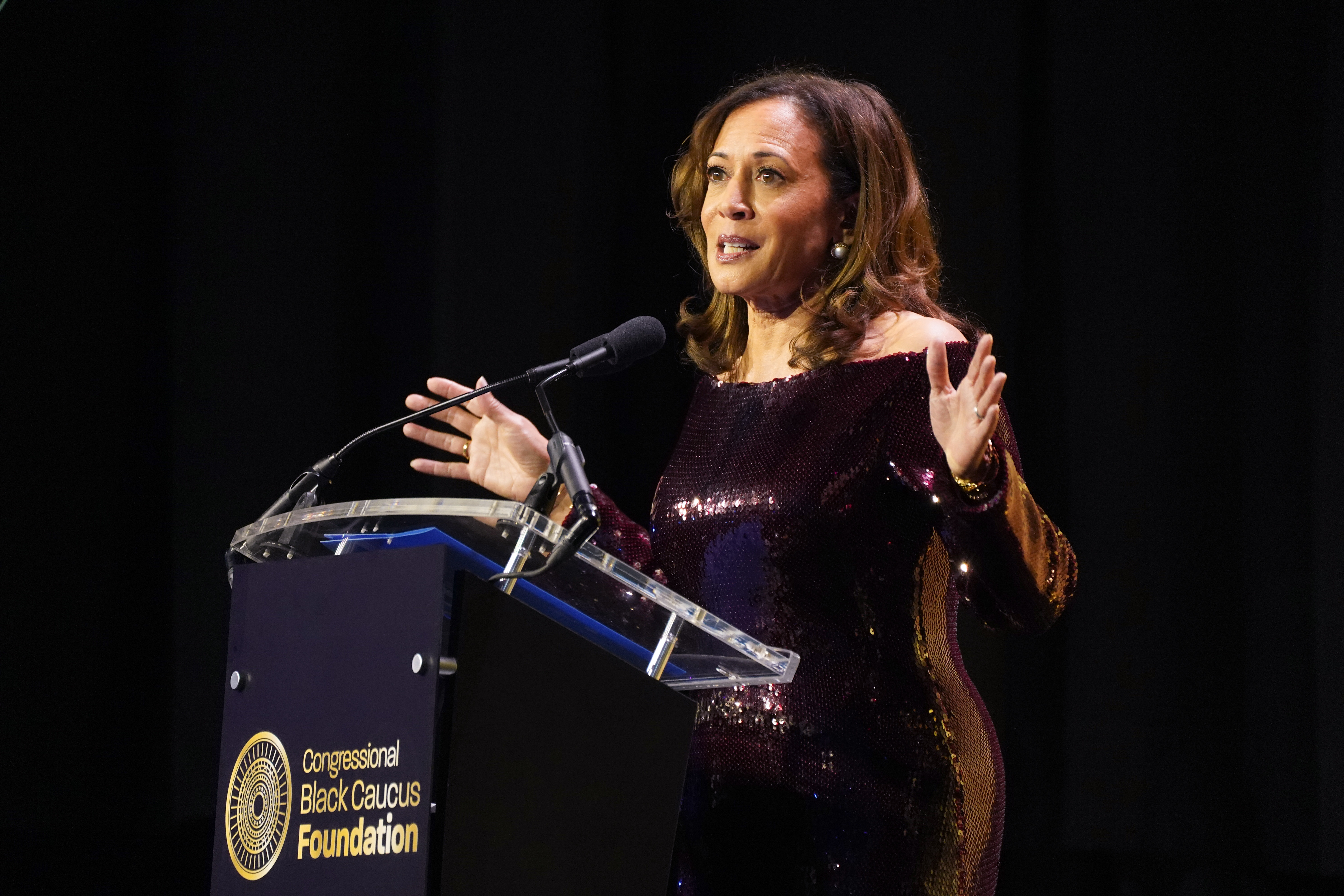 Kamala Harris speaks onstage during the Congressional Black Caucus Foundation annual Legislative Conference Phoenix Awards dinner at Walter E. Washington Convention Center on September 27, 2025, in Washington, DC. | Source: Getty Images