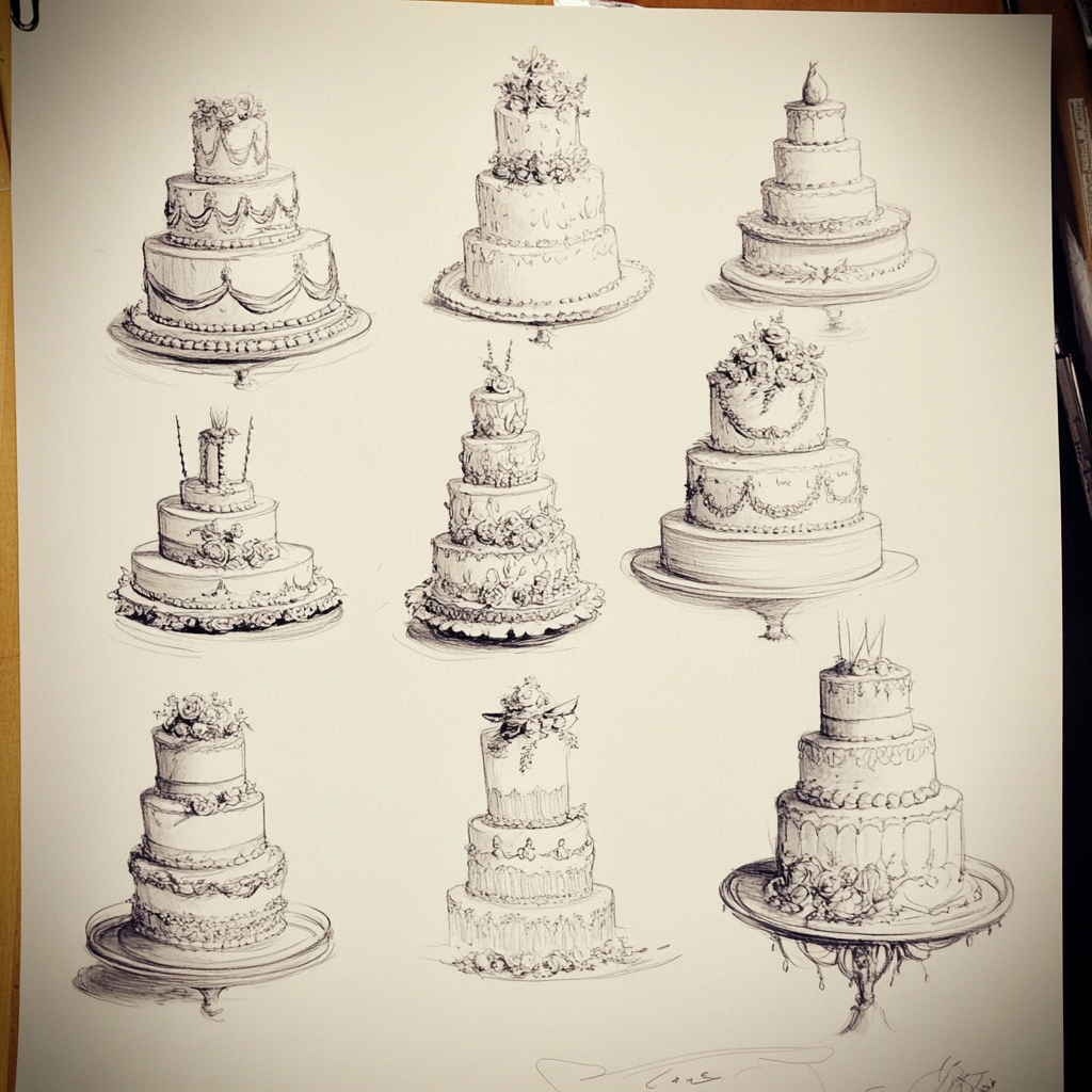 Wedding cake sketches | Source: Midjourney