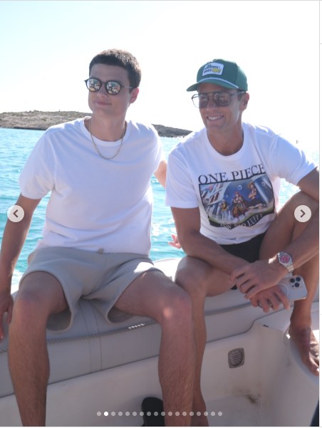 Former NFL quarterback Tom Brady poses for a photo with his son while on vacation, from a posted dated June 29, 2025 | Source: Instagram/tombrady