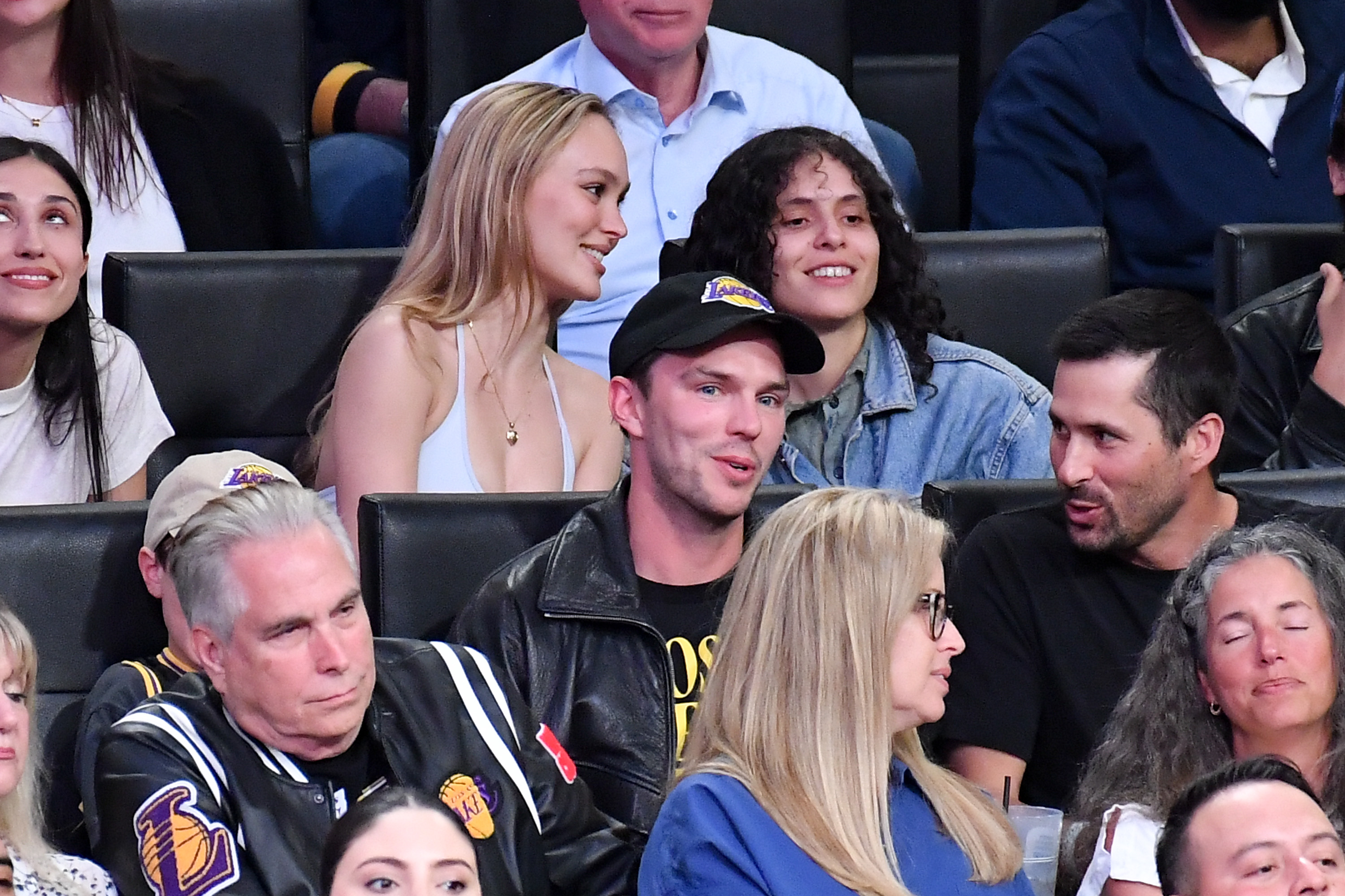 Lily-Rose Depp and 070 Shake attend a basketball game between the Los Angeles Lakers and the Minnesota Timberwolves at Crypto.com Arena on April 30, 2025, in Los Angeles, California. | Source: Getty Images