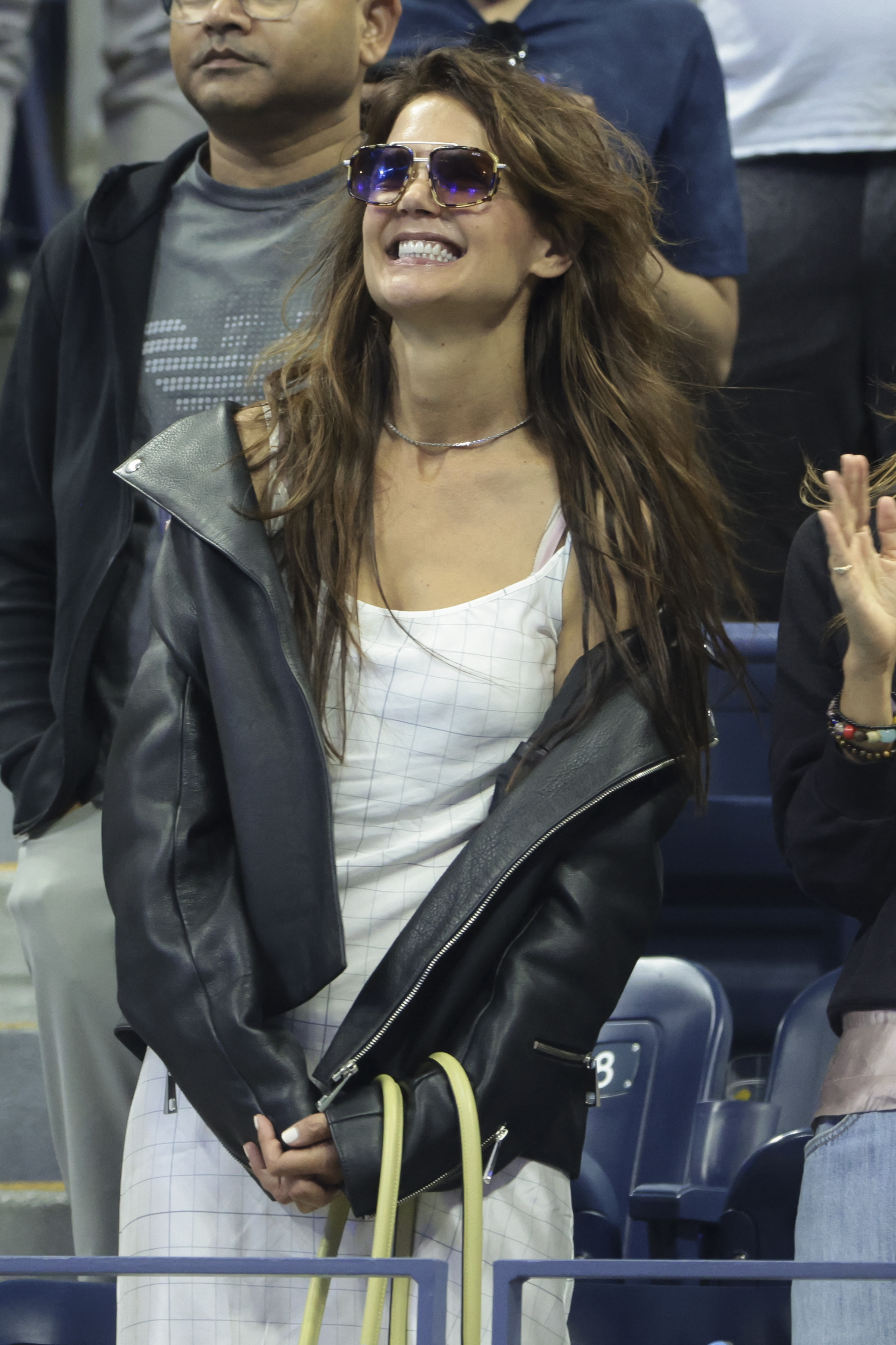 Katie Holmes attends Day Six of the 2025 US Open Tennis Championships at USTA Billie Jean King National Tennis Center on August 29, 2025, in Flushing Meadows, Queens, New York City. | Source: Getty Images