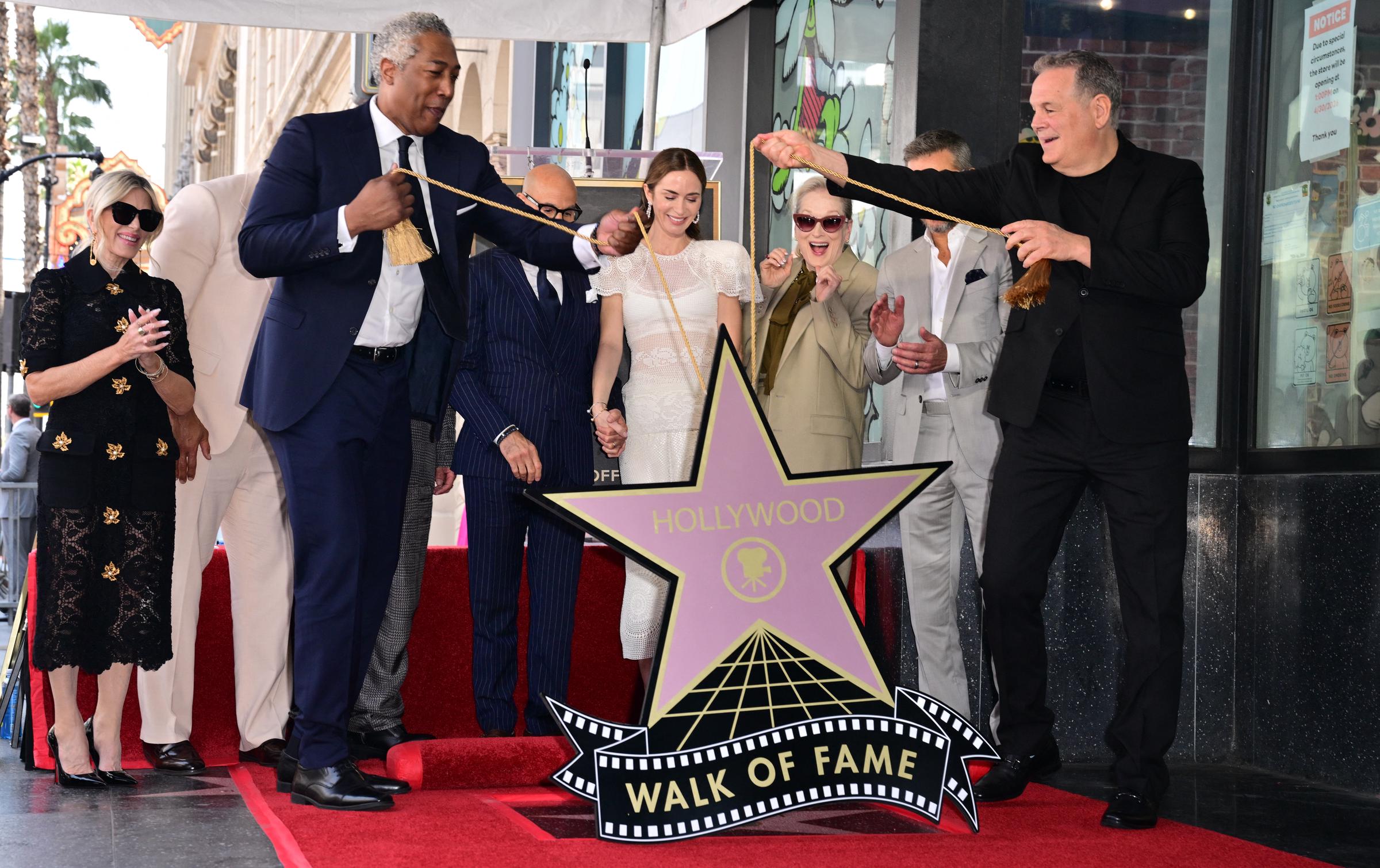 Emily Blunt and Stanley Tucci are joined by Meryl Streep and Matt Damon as their adjoining stars are unveiled at the Walk of Fame in Hollywood, California on April 30, 2026. | Source: Getty Images