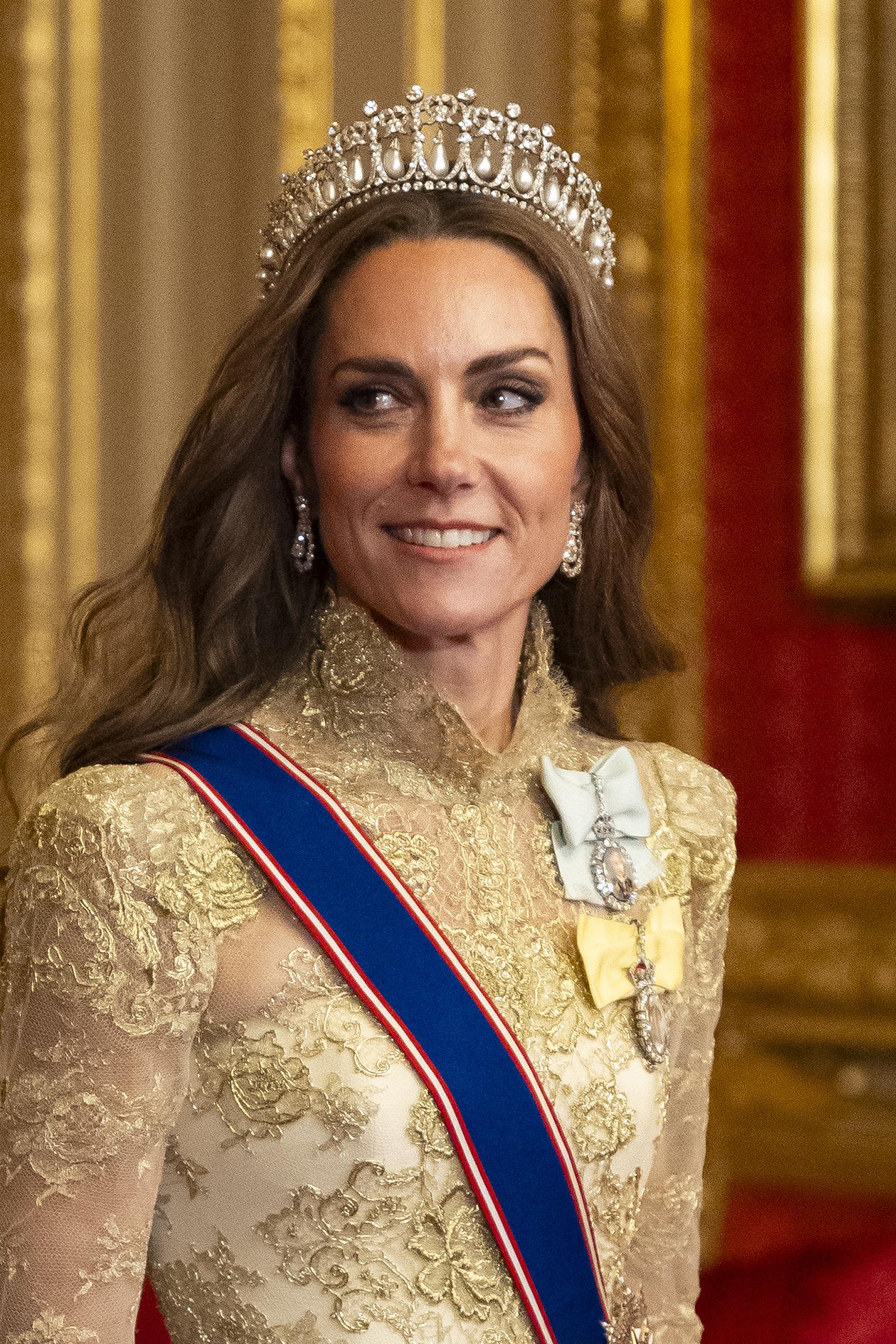 Catherine, Princess of Wales walks to attend the State Banquet at Windsor Castle during the State visit by the President of the United States of America on September 17, 2025, in Windsor, England. | Source: Getty Images