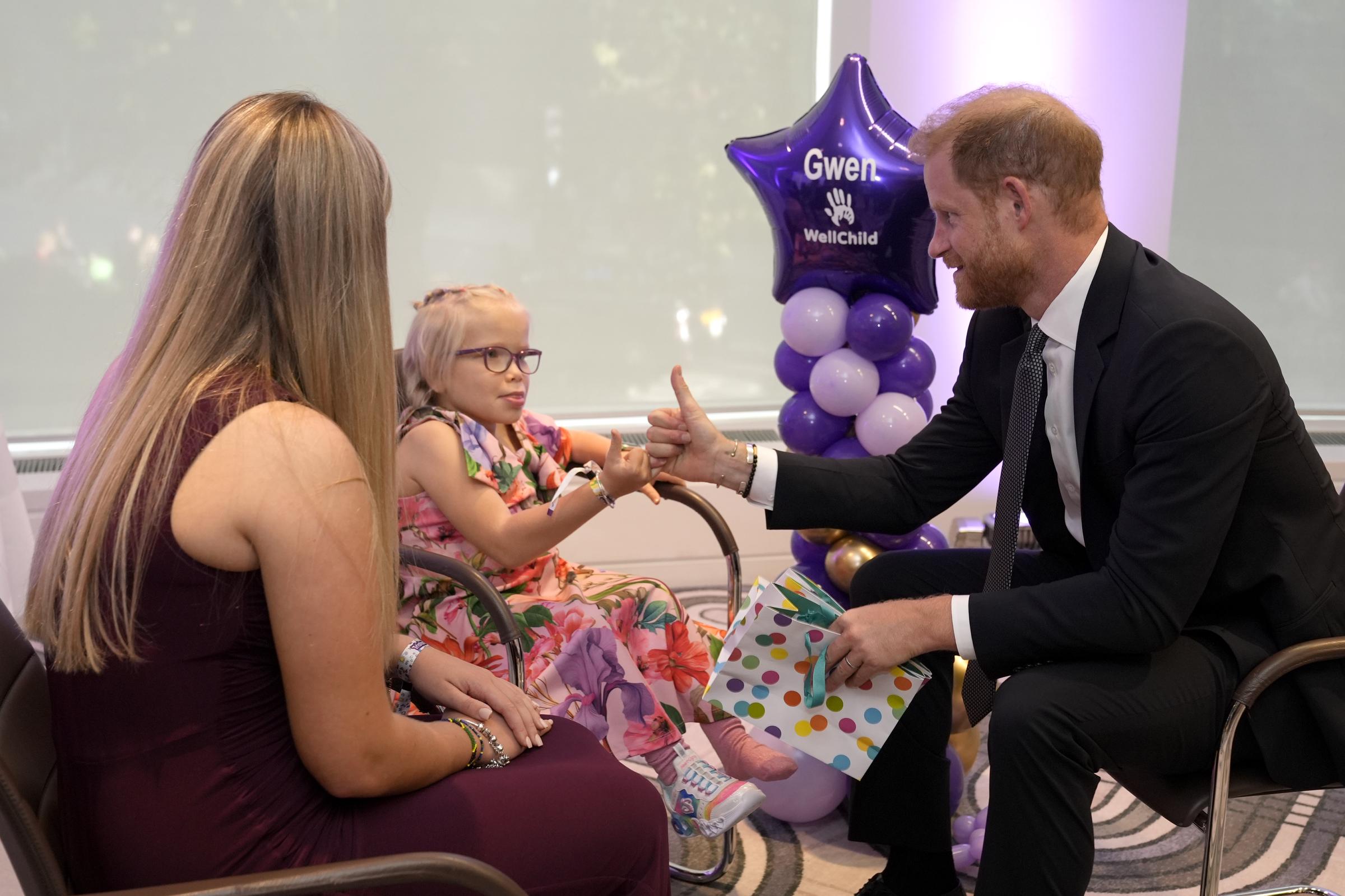 Prince Harry, Duke of Sussex with Gwen Foster, recipient of Inspirational Child 7-11 award, at the annual WellChild Awards 2025 on September 8, 2025 in London, England. | Source: Getty Images